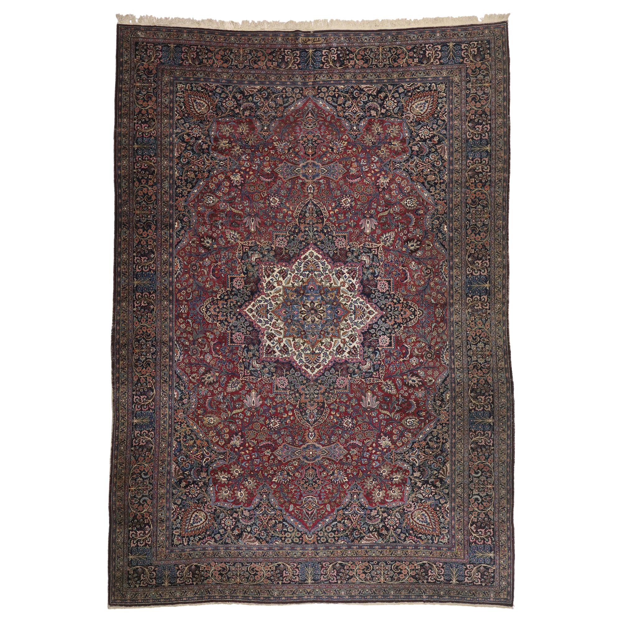 Antique Persian Mashhad Palace Hotel Lobby Size Rug For Sale