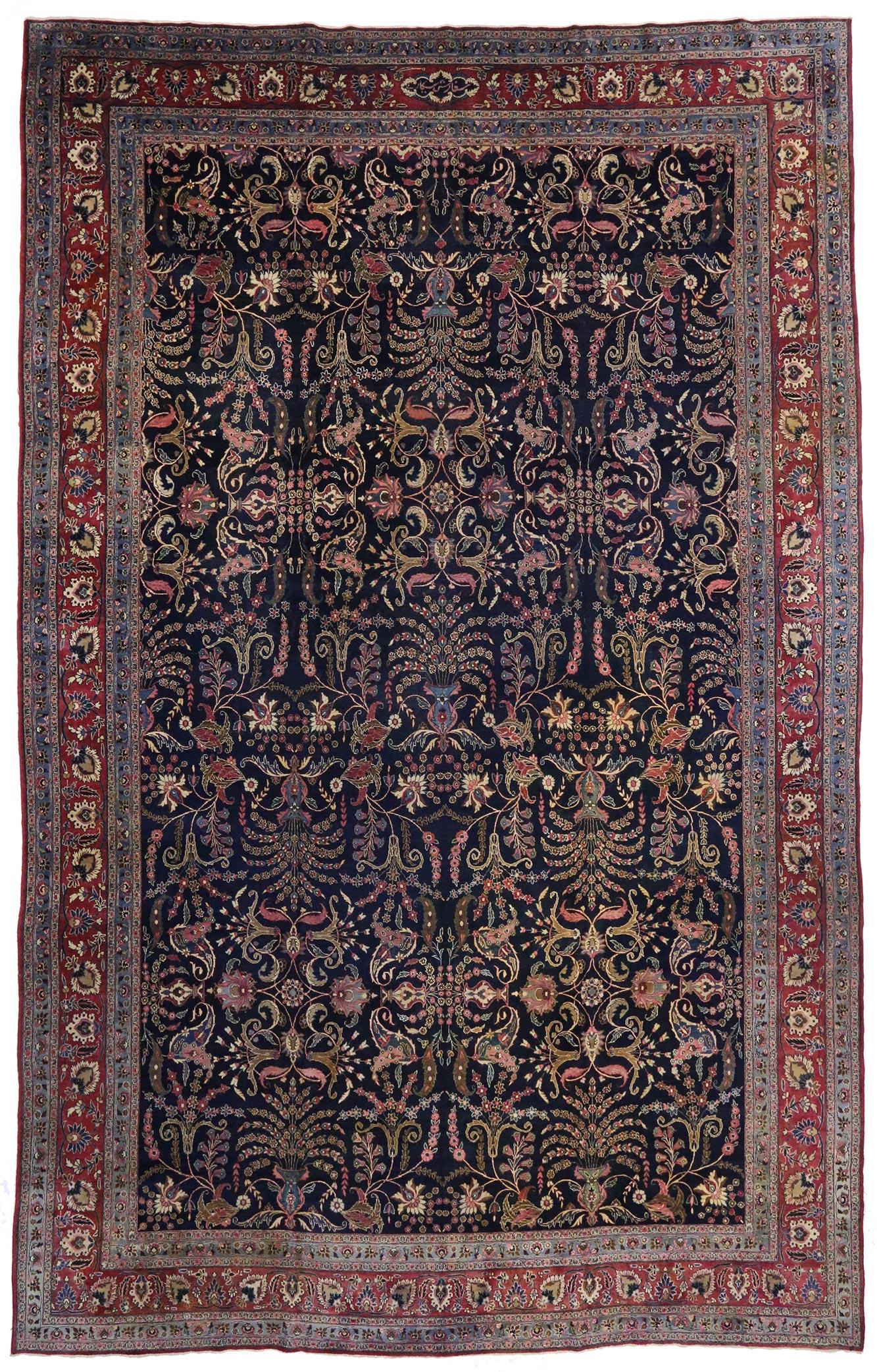 Hand-Knotted Antique Persian Mashhad Room Size Rug 