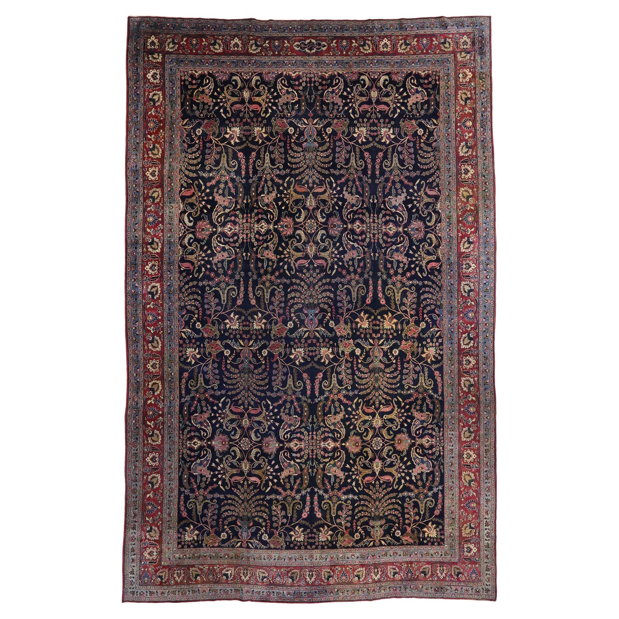 Antique Persian Mashhad Room Size Rug 