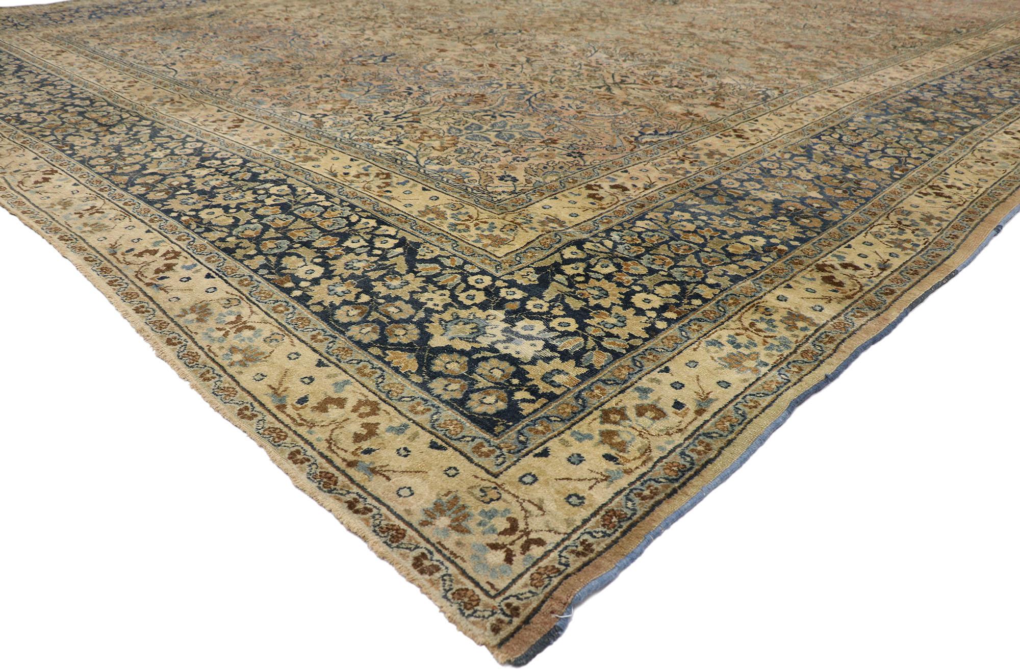 73829 antique Persian Mashhad rug with Renaissance Regency, 13'06 x 21'00. With naturalistic architectural elements and an opulent color scheme, this hand-knotted wool antique antique Persian Mashhad palace size rug embodies a combination of