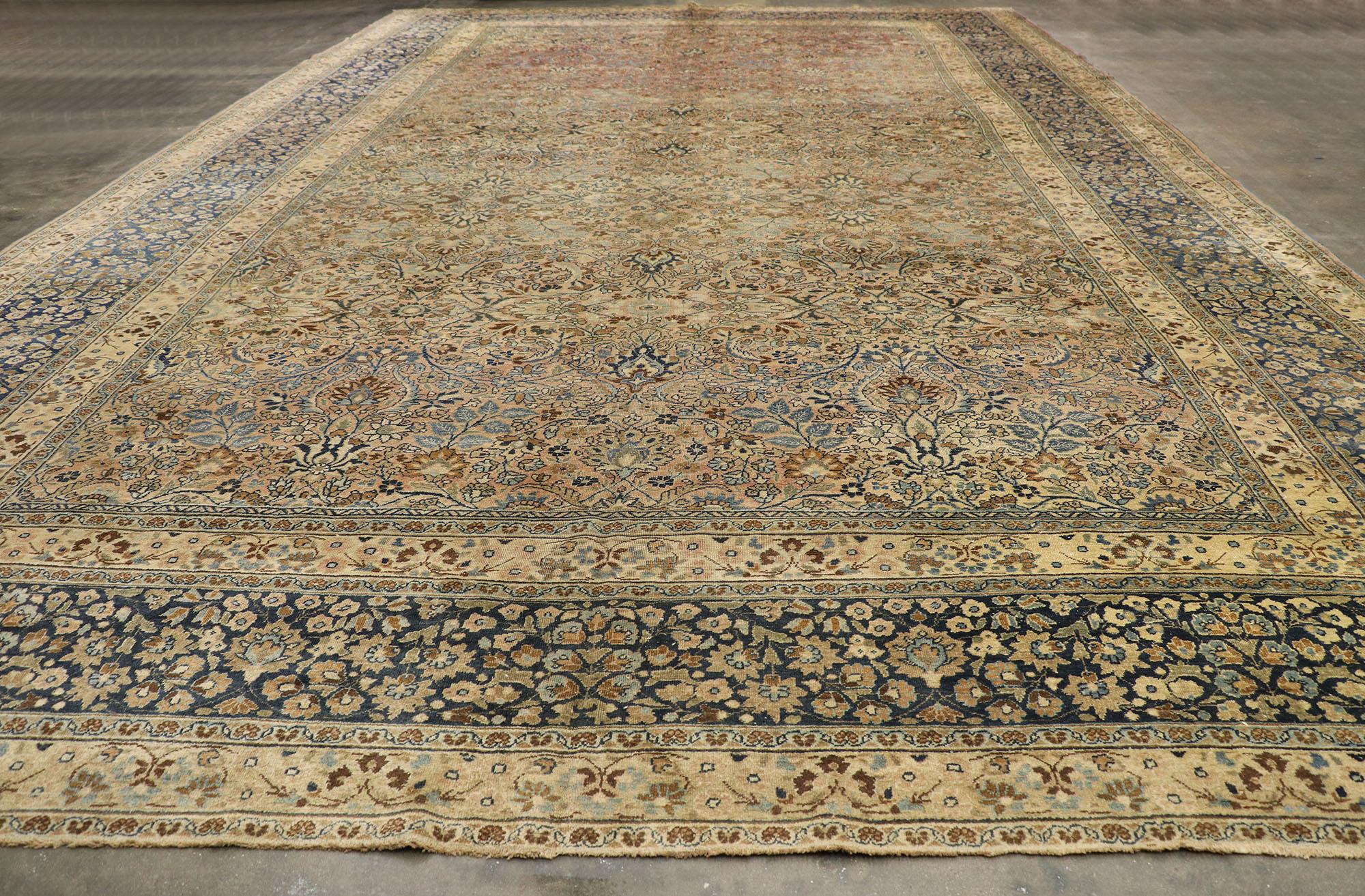 Wool Oversized Antique Persian Mashhad Rug, Hotel Lobby Size Carpet For Sale