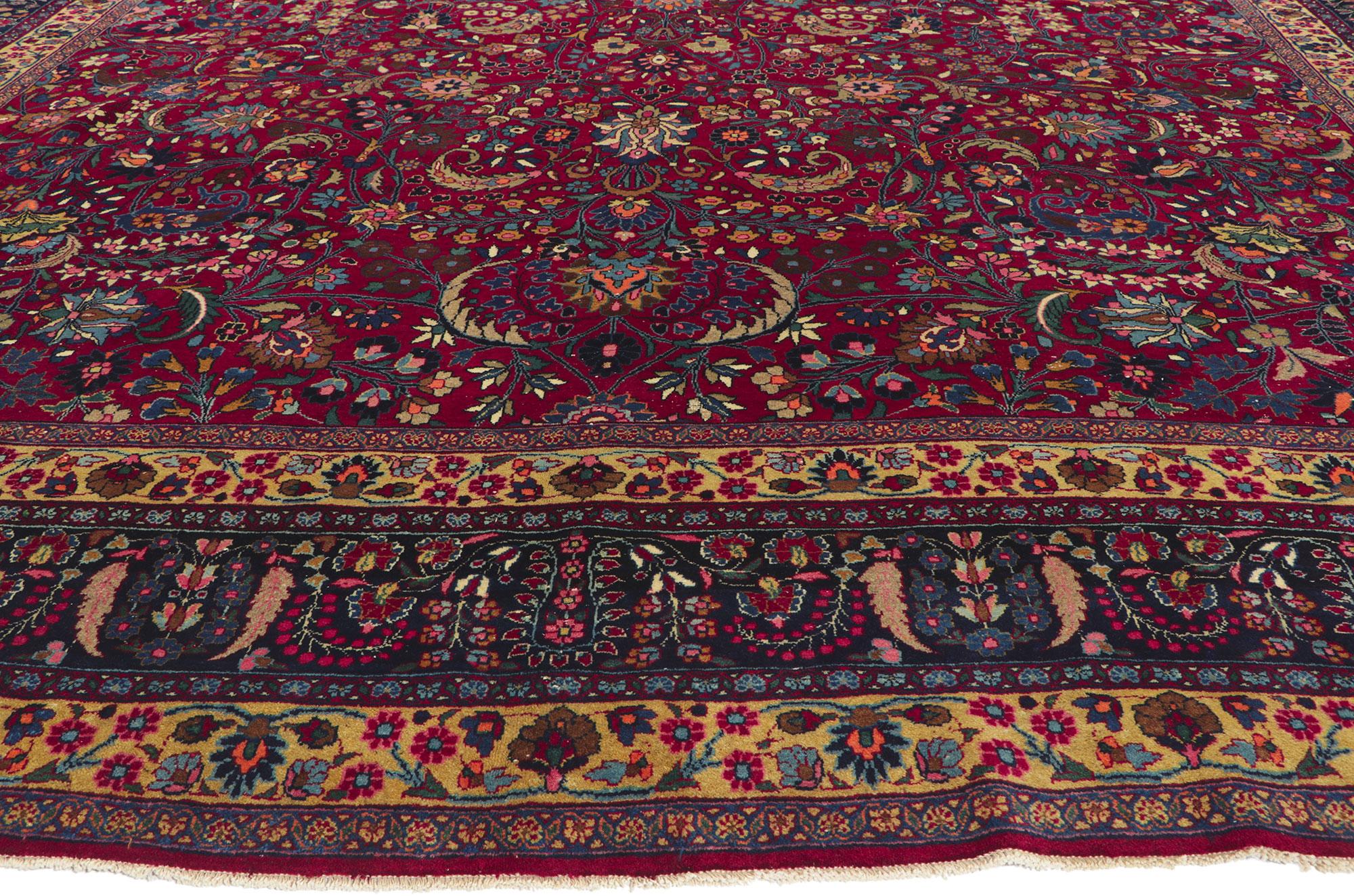 Hand-Knotted Antique Persian Mashhad Rug, Refined Elegance Meets Beguiling Decadence For Sale