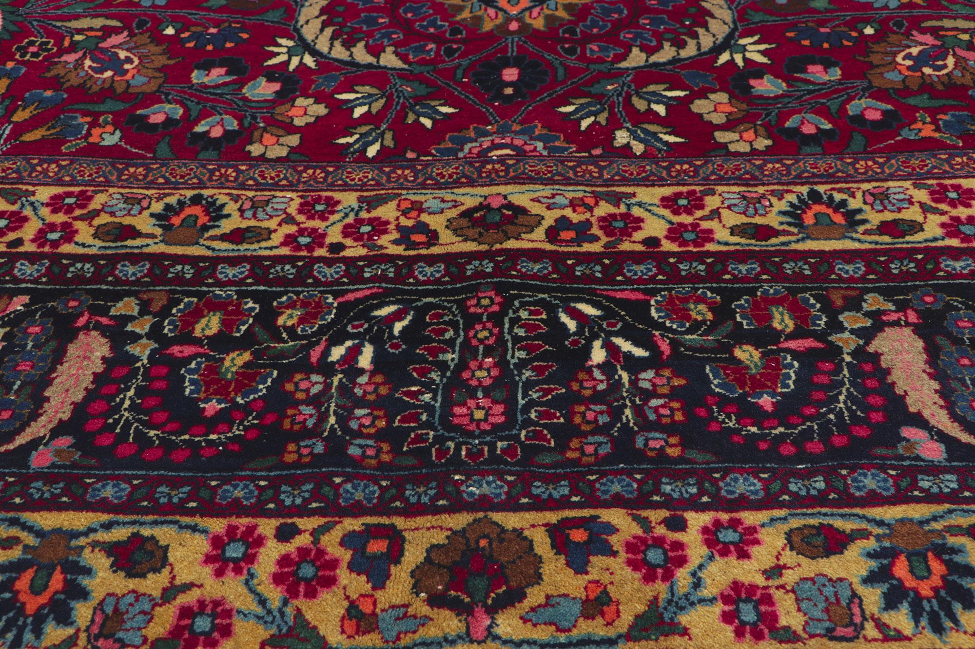 Antique Persian Mashhad Rug, Refined Elegance Meets Beguiling Decadence In Good Condition For Sale In Dallas, TX