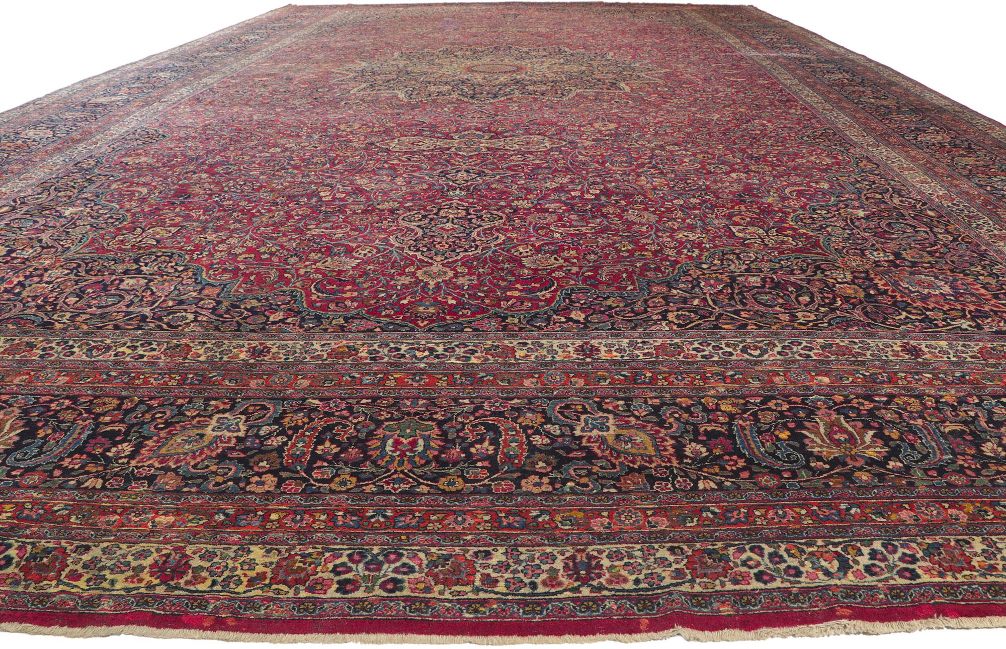 Tabriz Antique Persian Mashhad Rug Hotel Lobby Size Carpet For Sale