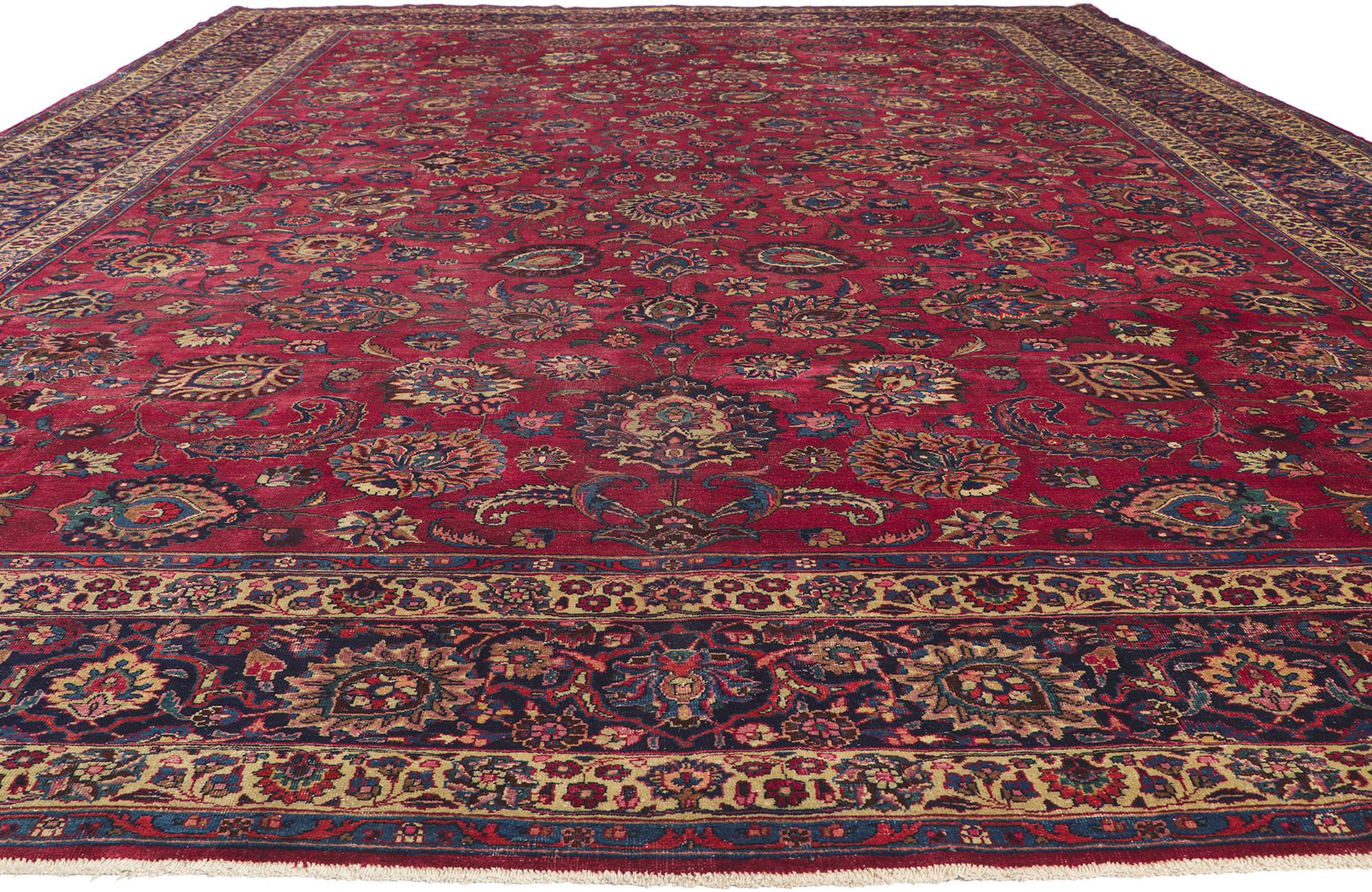 Tabriz Antique Persian Mashhad Rug Hotel Lobby Size Carpet For Sale