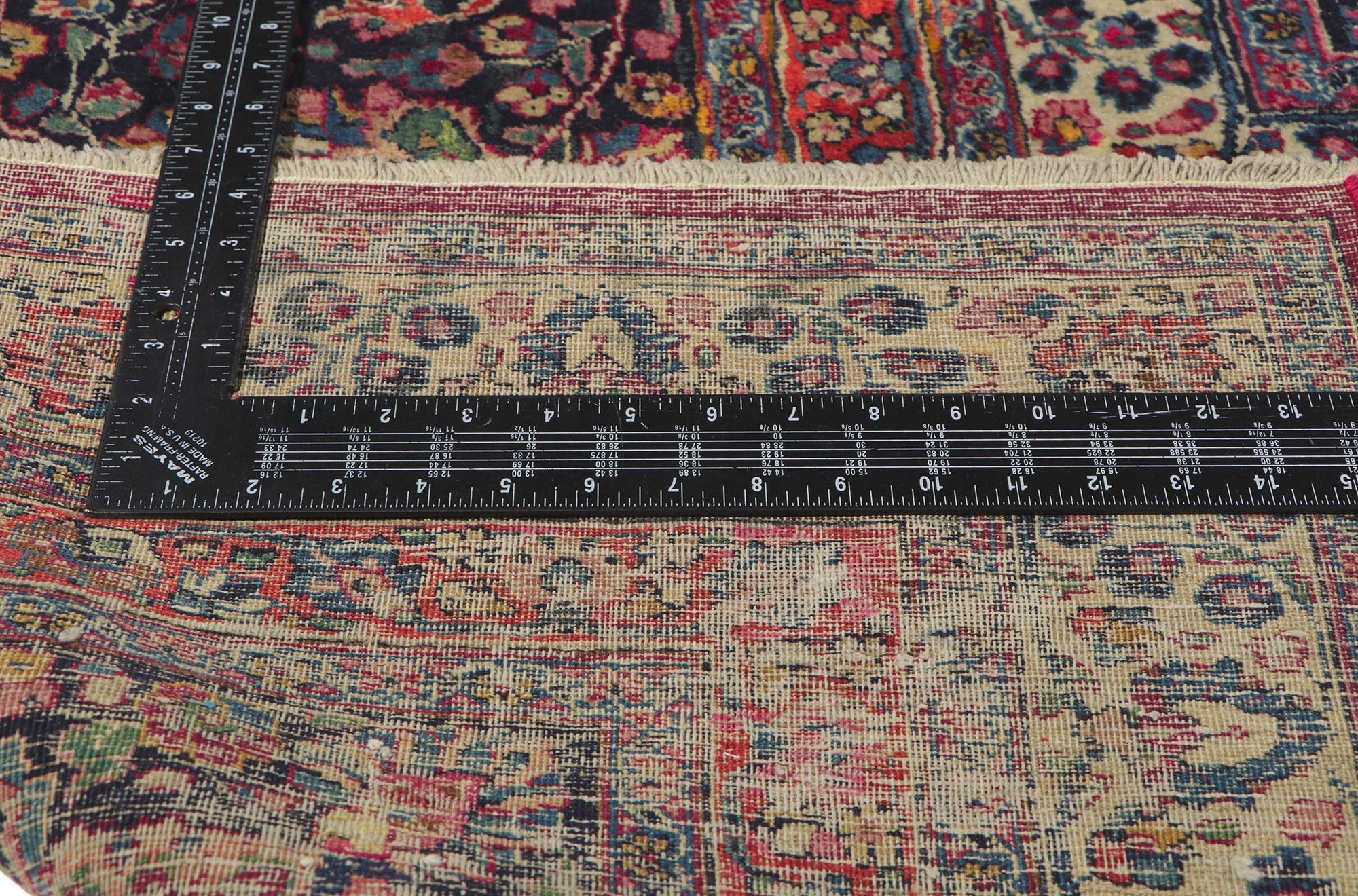 Hand-Knotted Antique Persian Mashhad Rug Hotel Lobby Size Carpet For Sale
