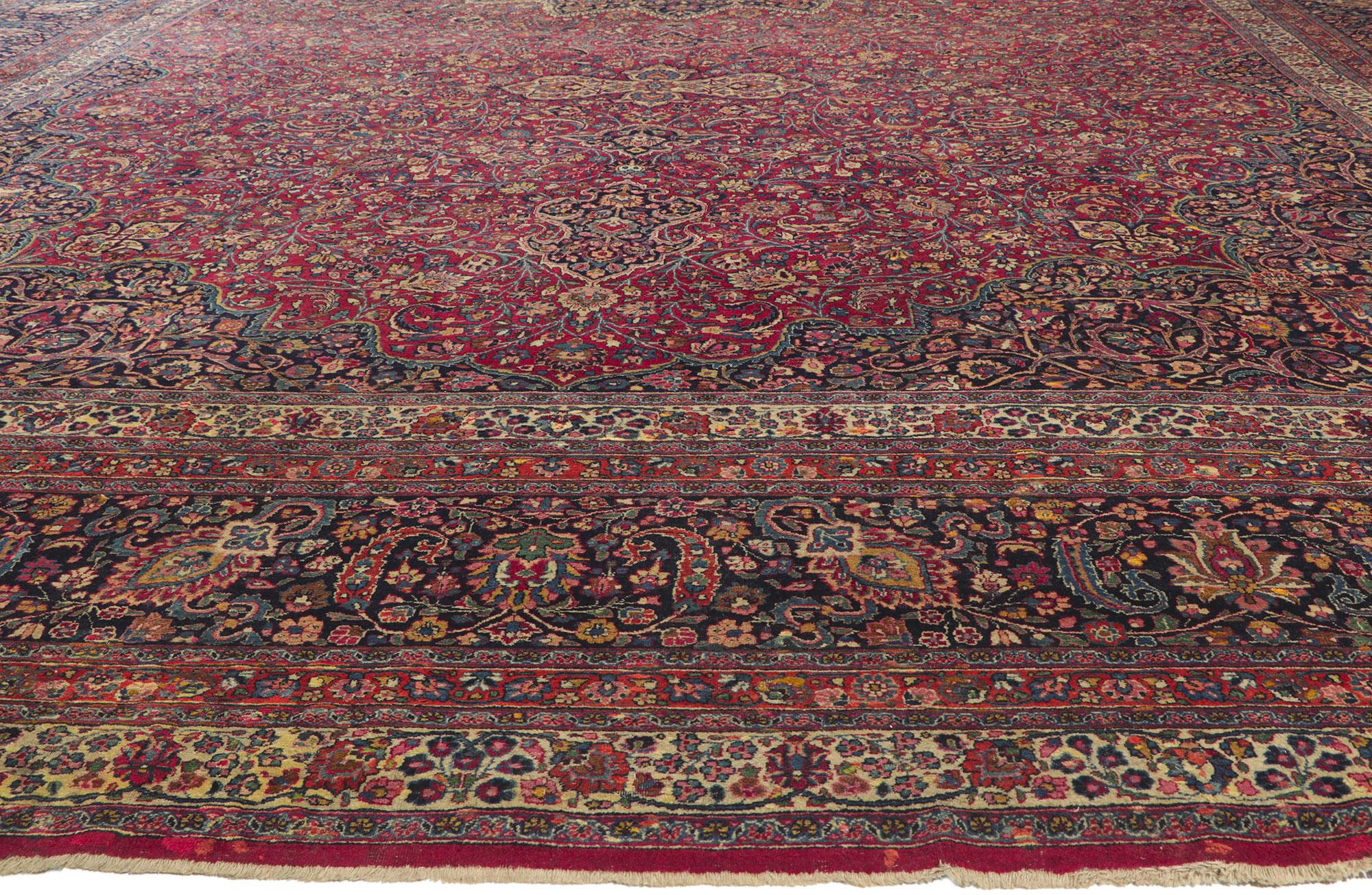 20th Century Antique Persian Mashhad Rug Hotel Lobby Size Carpet For Sale