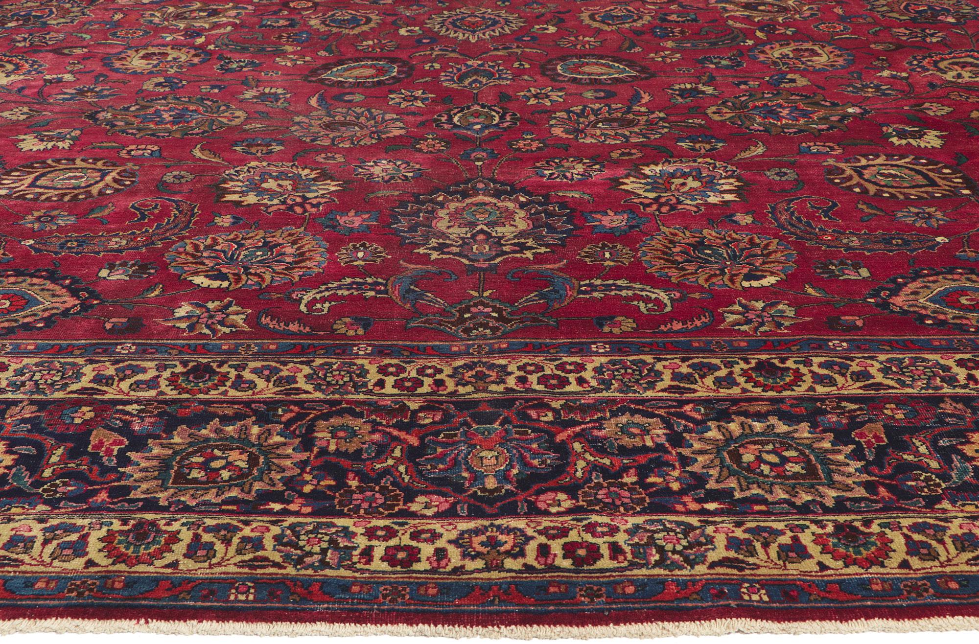 20th Century Antique Persian Mashhad Rug Hotel Lobby Size Carpet For Sale
