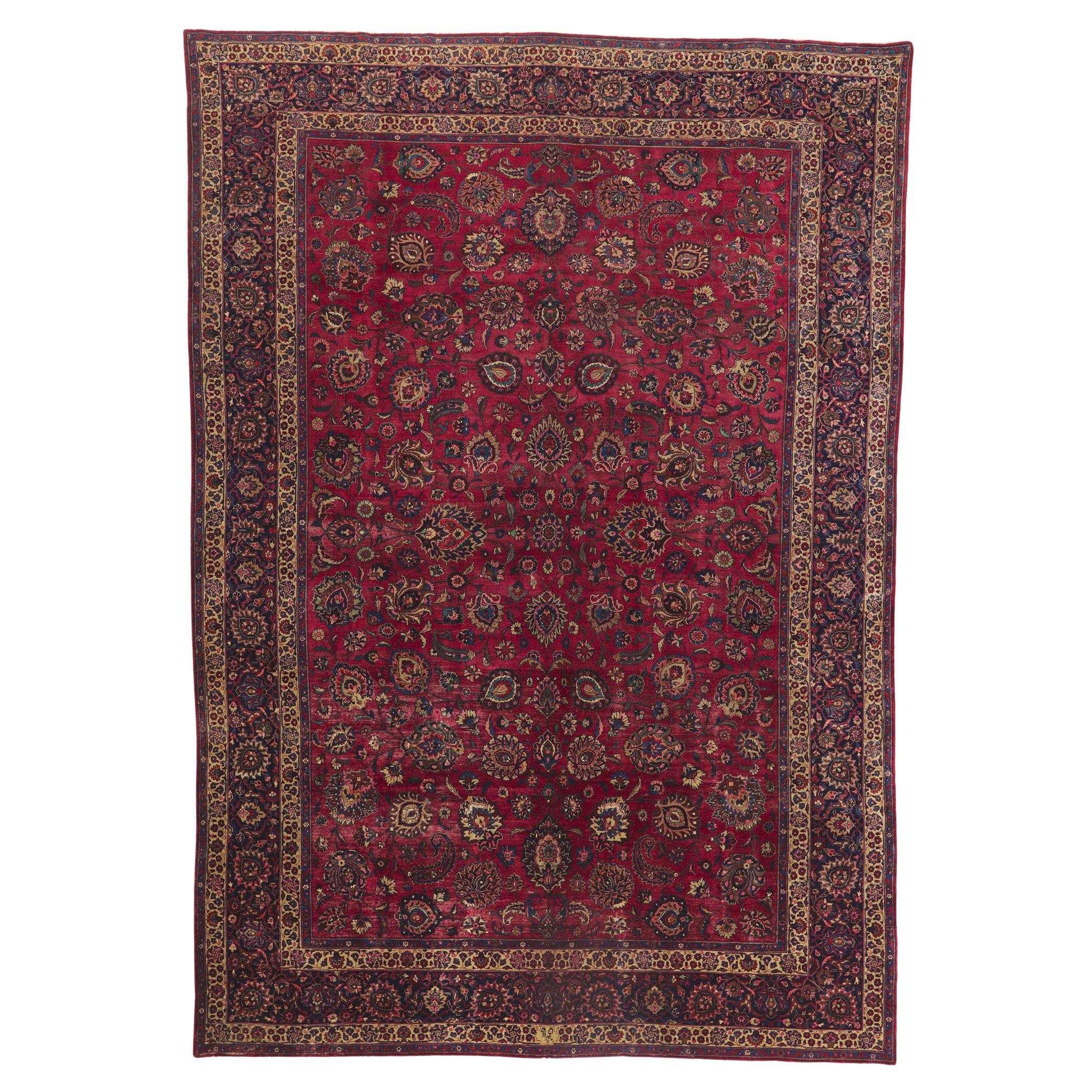 Antique Persian Mashhad Rug Hotel Lobby Size Carpet For Sale
