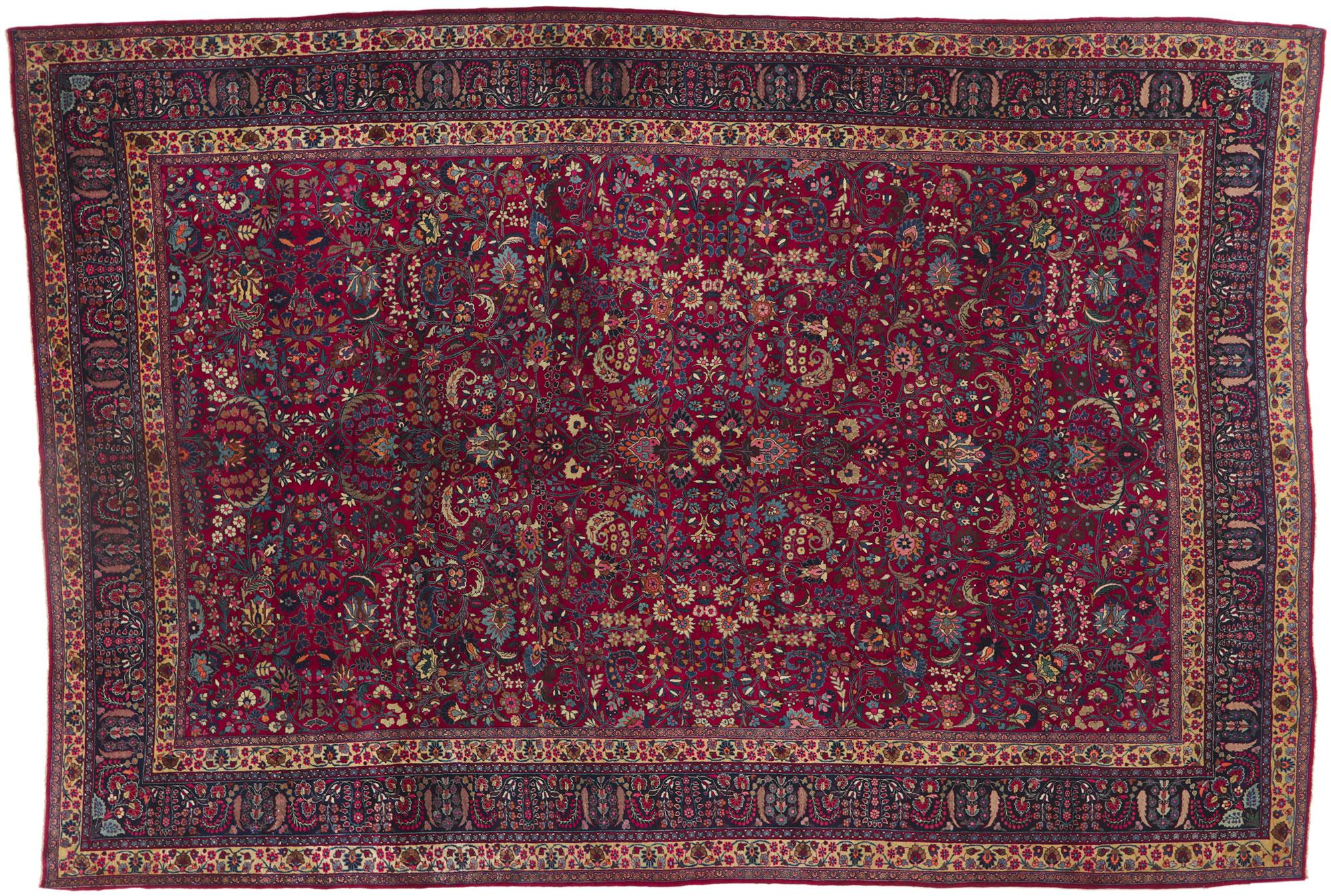 Antiker persischer Mashhad-Teppich, raffinierte Eleganz trifft auf verführerische Dekadenz (Wolle) im Angebot