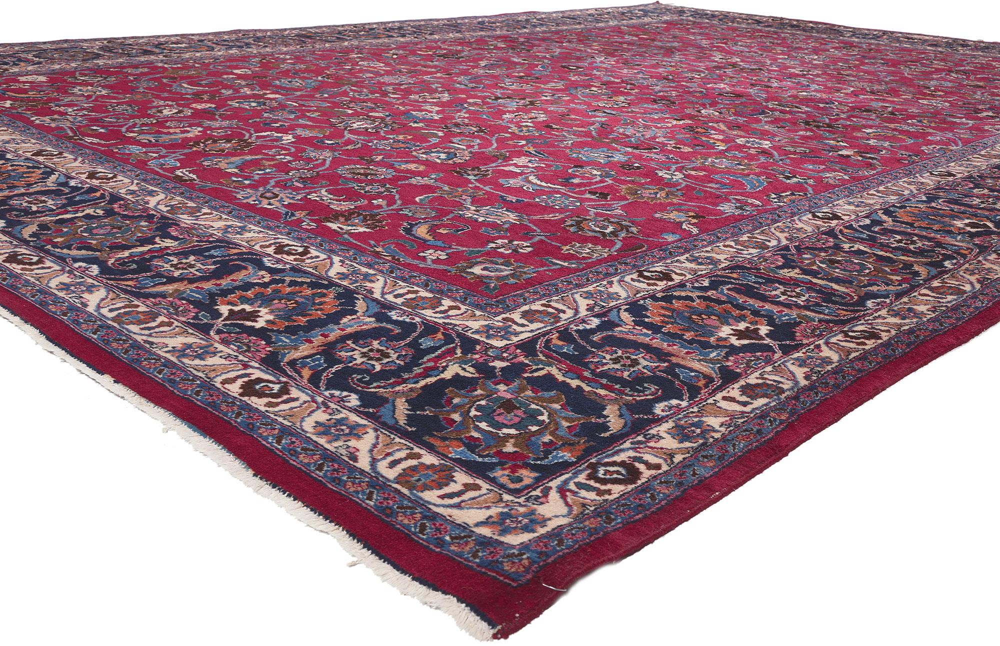 78568 Antique Persian Mashhad Rug, 11'03 x 16'08. 
Emulating stately decadence with incredible detail and texture, this hand knotted wool antique Persian Mashhad rug is poised to impress. The intricate botanical design and sophisticated colorway