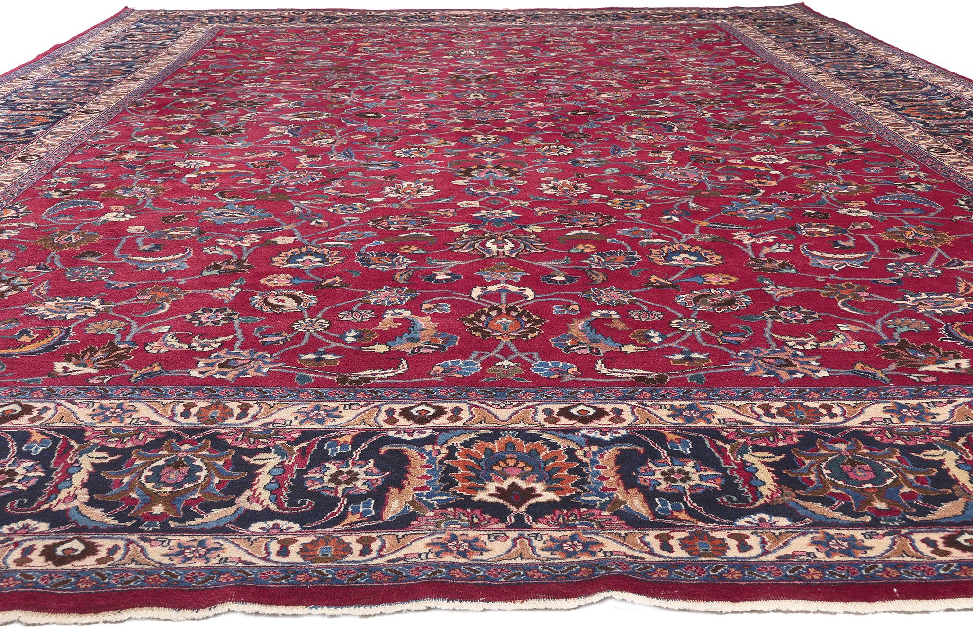Tabriz Antique Persian Mashhad Rug, Refined Elegance Meets Stately Decadence For Sale