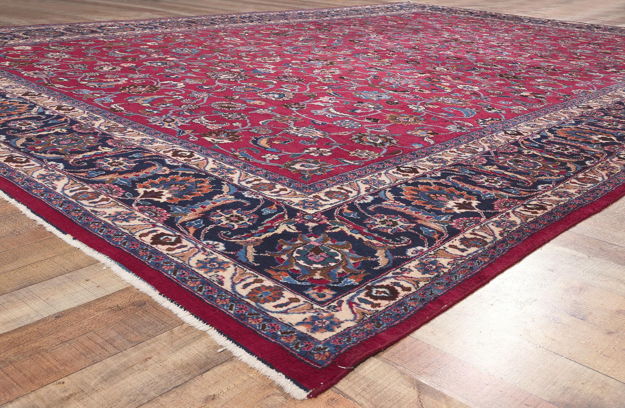 Wool Antique Persian Mashhad Rug, Refined Elegance Meets Stately Decadence For Sale