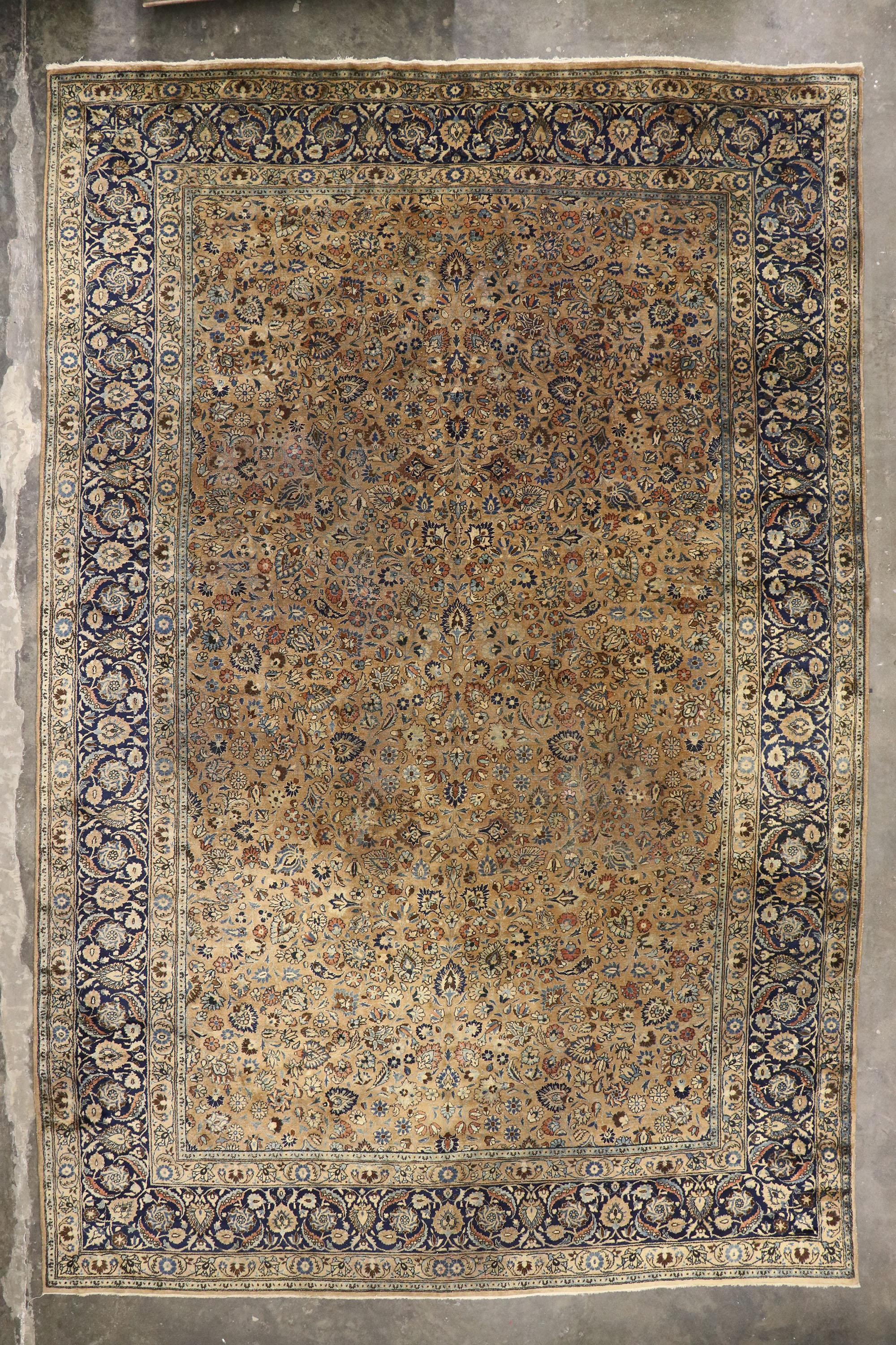 Antique Persian Mashhad Rug, Refined Elegance Meets Stately Decadence For Sale 5