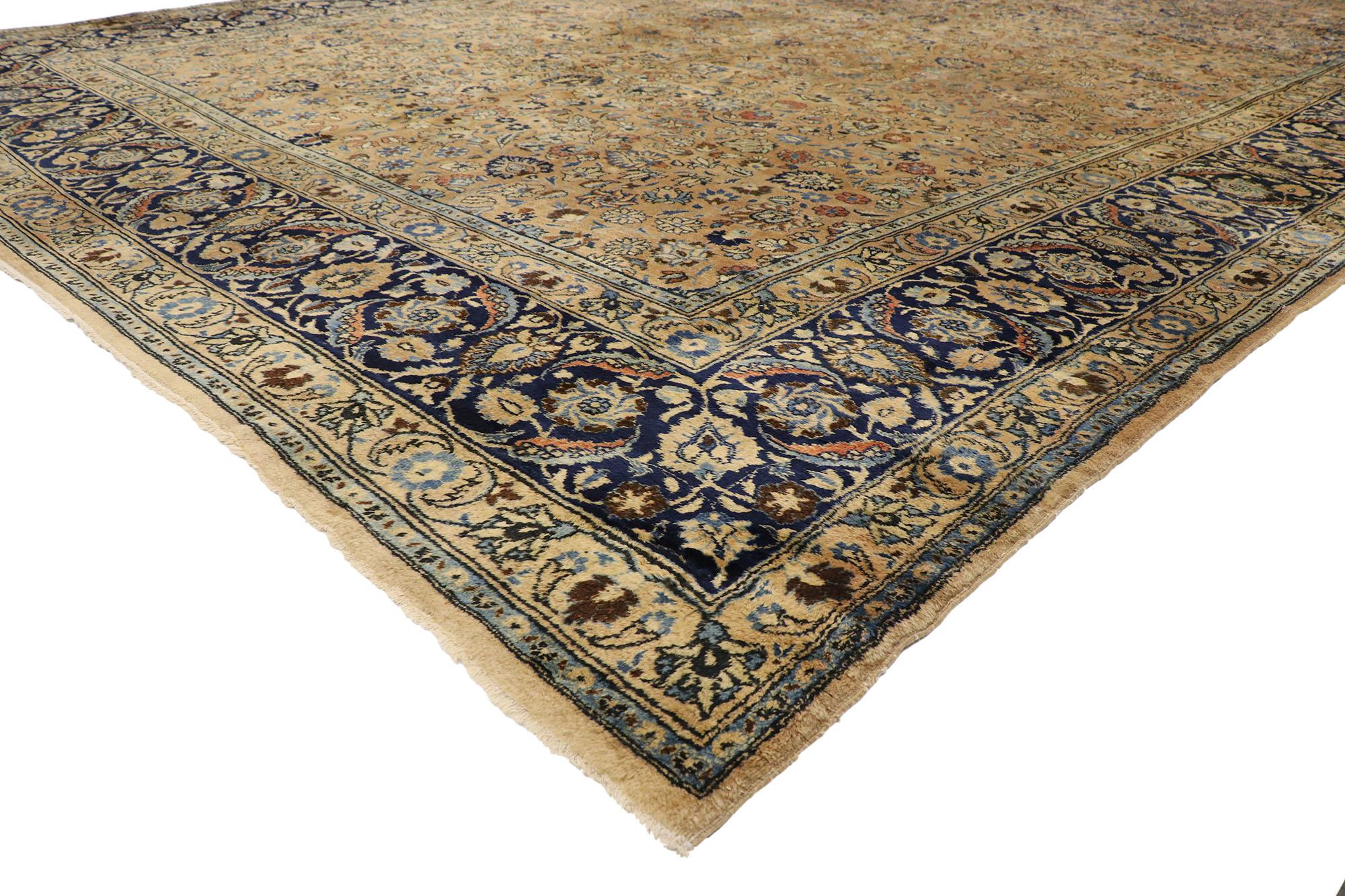 Art Nouveau Antique Persian Mashhad Rug, Refined Elegance Meets Stately Decadence For Sale
