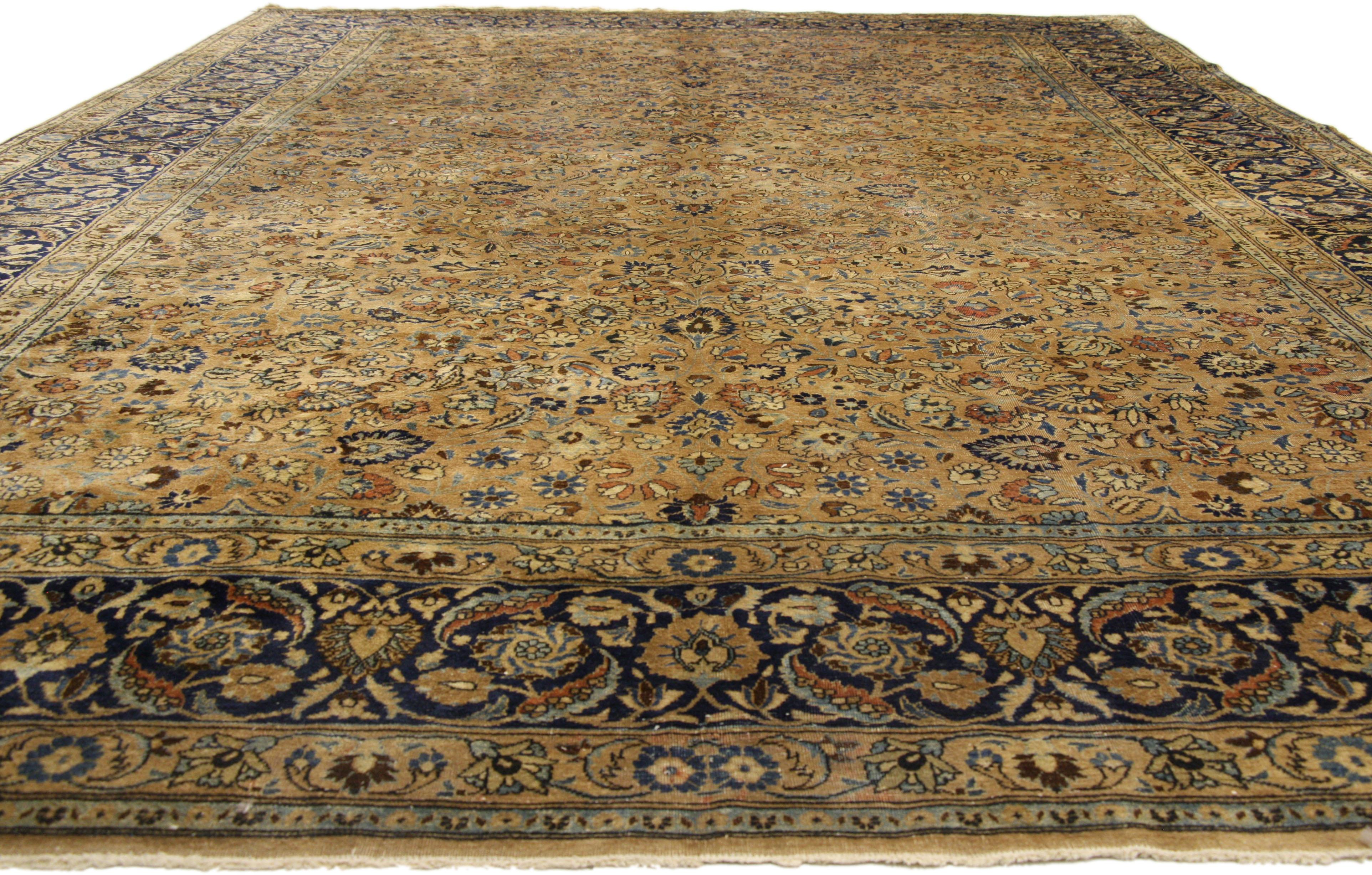 Hand-Knotted Antique Persian Mashhad Rug, Refined Elegance Meets Stately Decadence For Sale