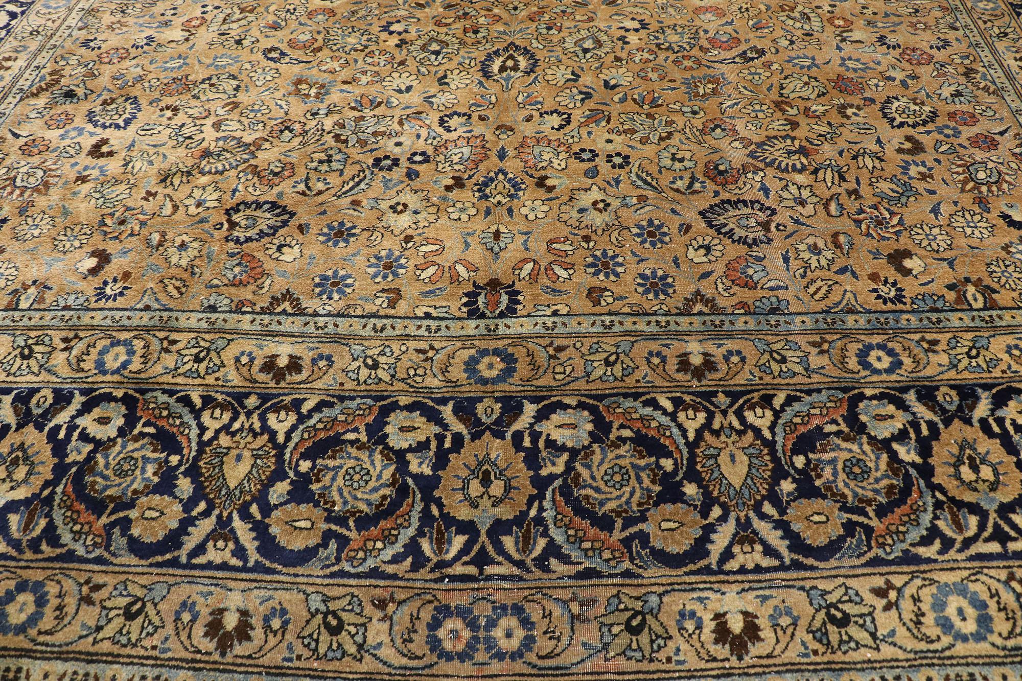 20th Century Antique Persian Mashhad Rug, Refined Elegance Meets Stately Decadence For Sale