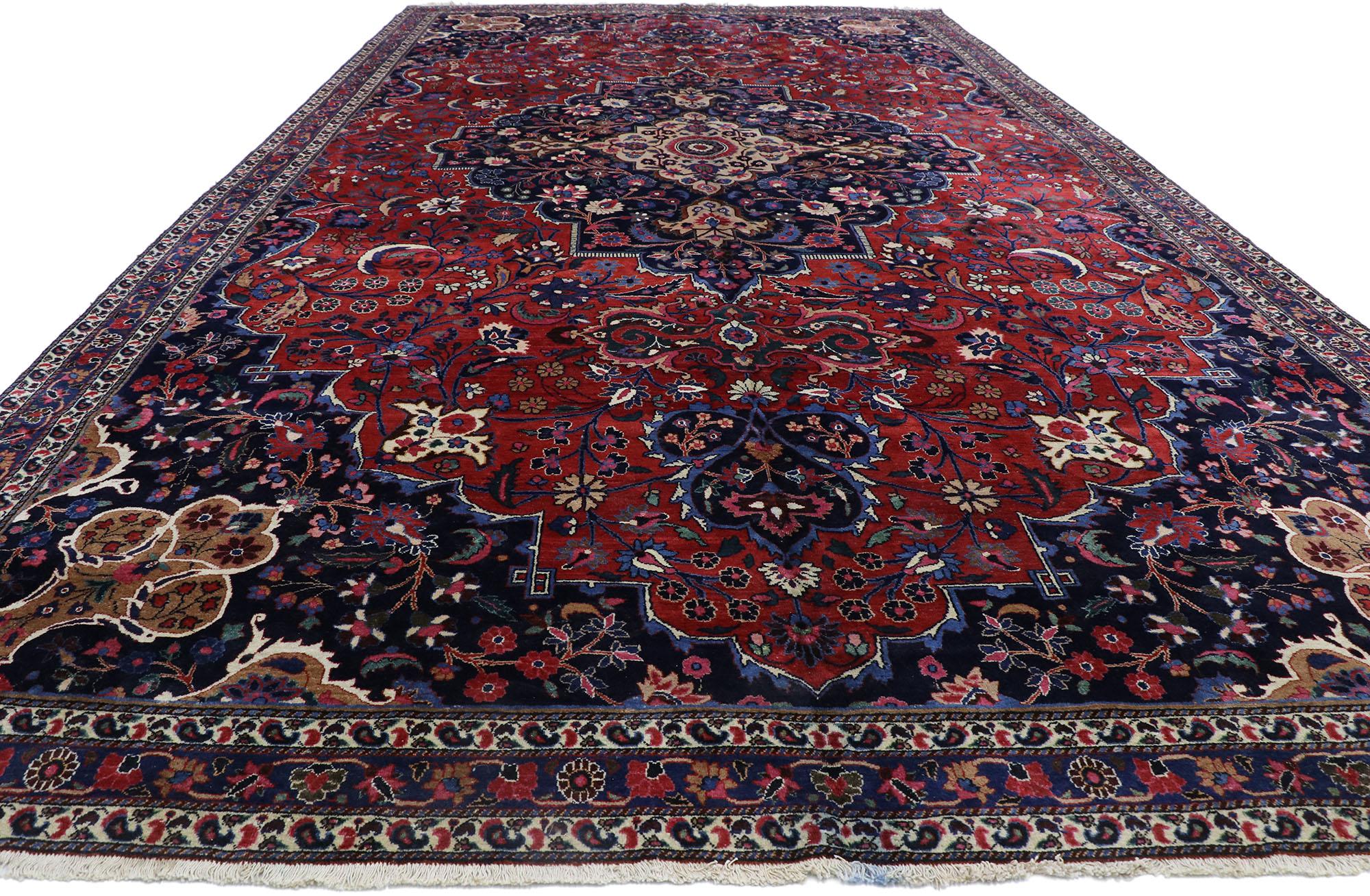 Kashan Antique Persian Mashhad Rug with Baroque Victorian Style For Sale