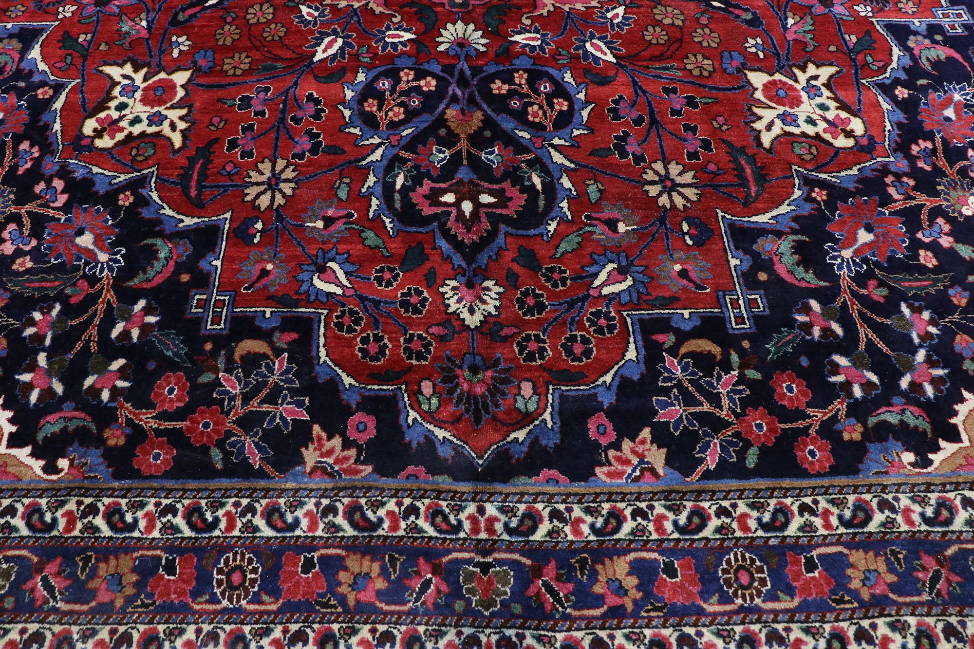 Hand-Knotted Antique Persian Mashhad Rug with Baroque Victorian Style For Sale