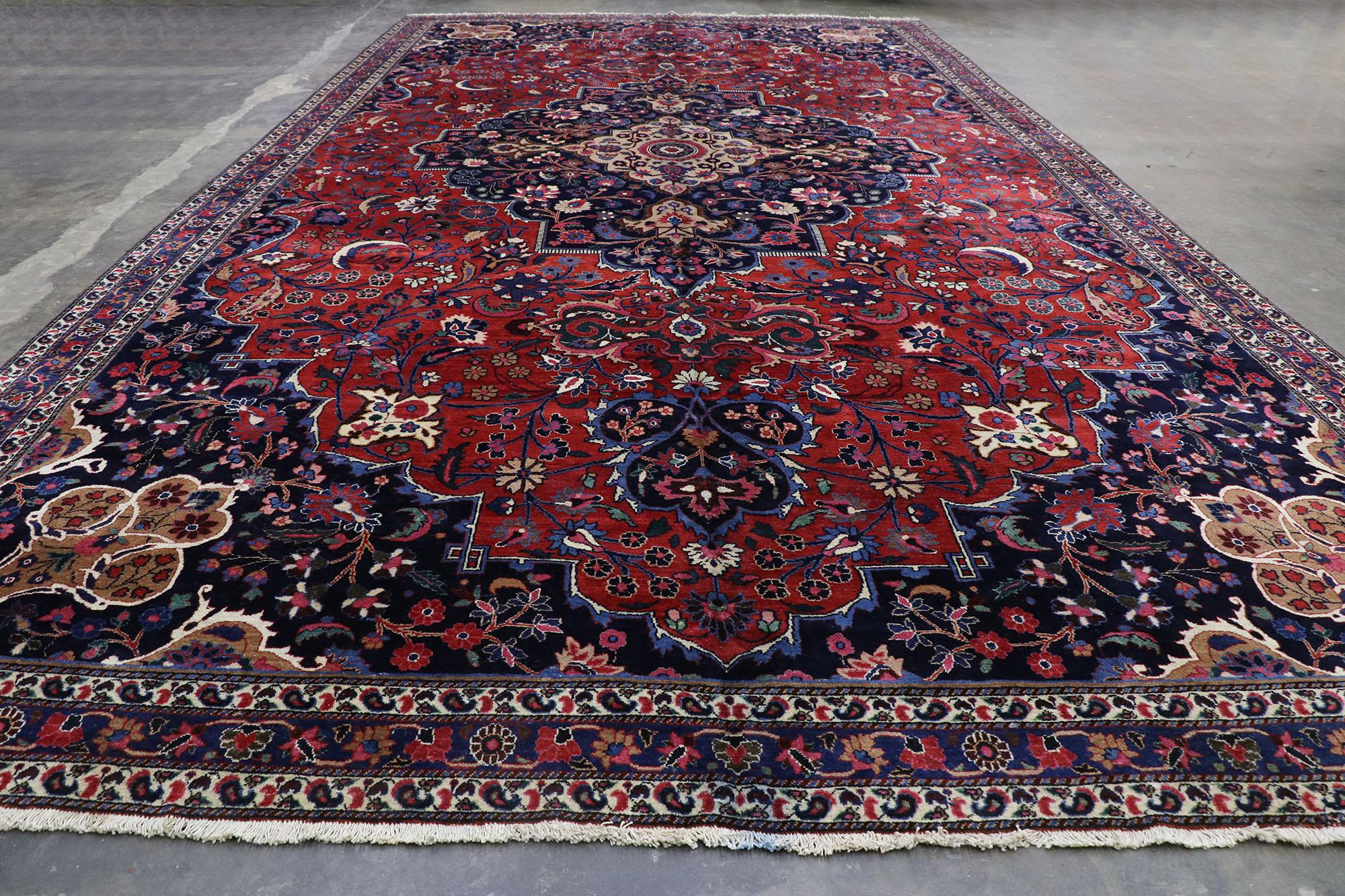 Wool Antique Persian Mashhad Rug with Baroque Victorian Style For Sale
