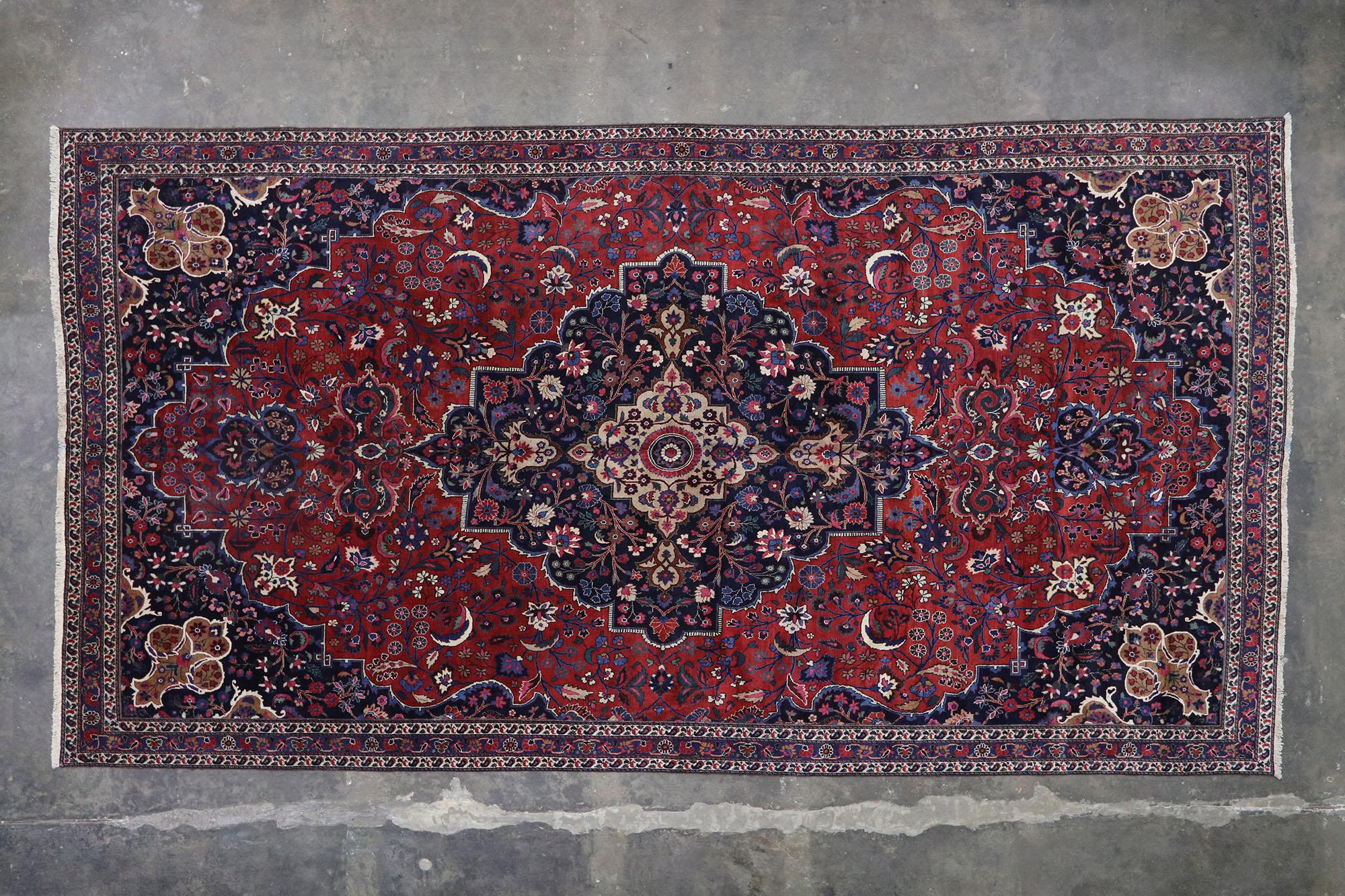 Antique Persian Mashhad Rug with Baroque Victorian Style For Sale 1