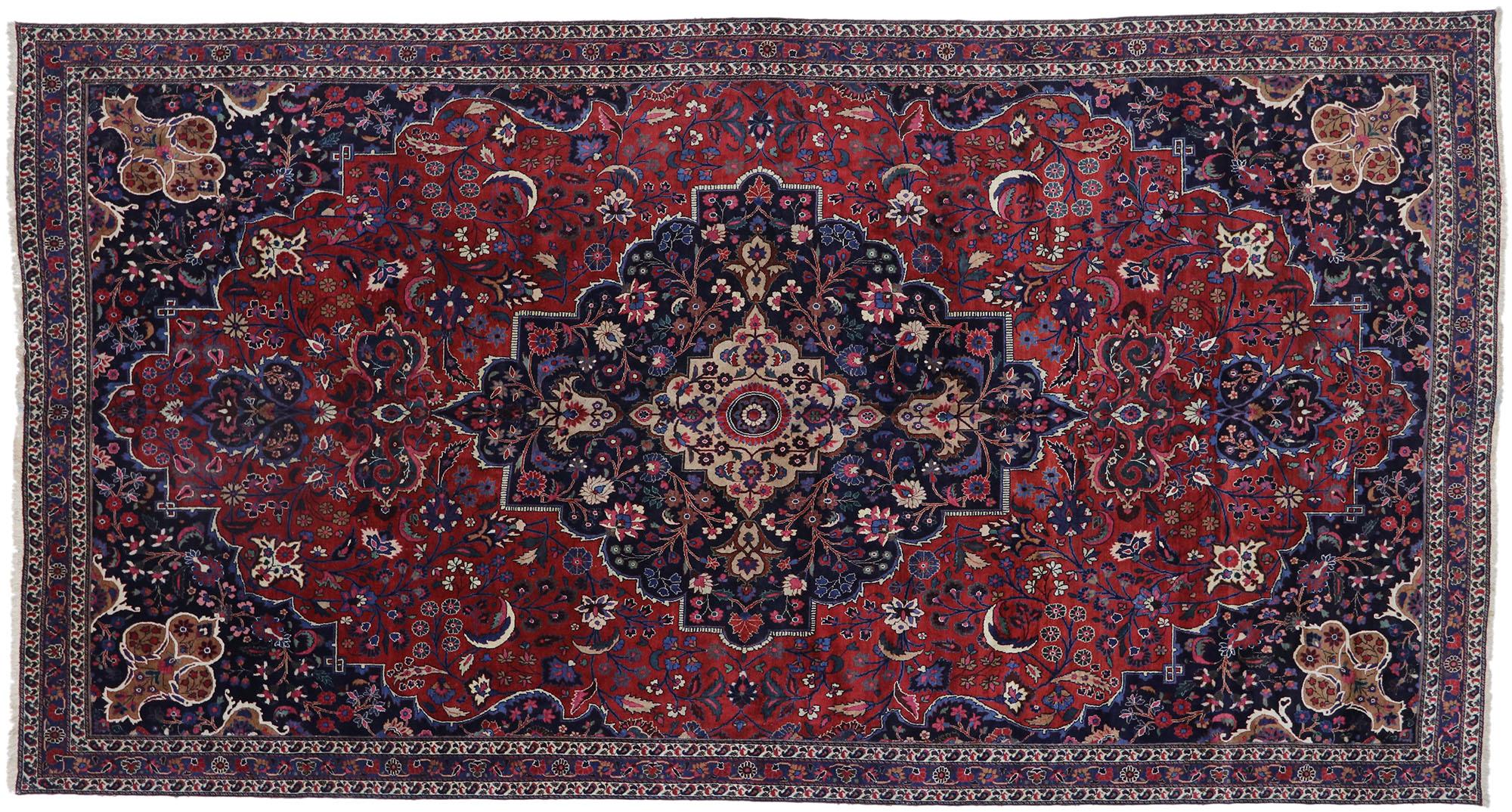 Antique Persian Mashhad Rug with Baroque Victorian Style For Sale 2