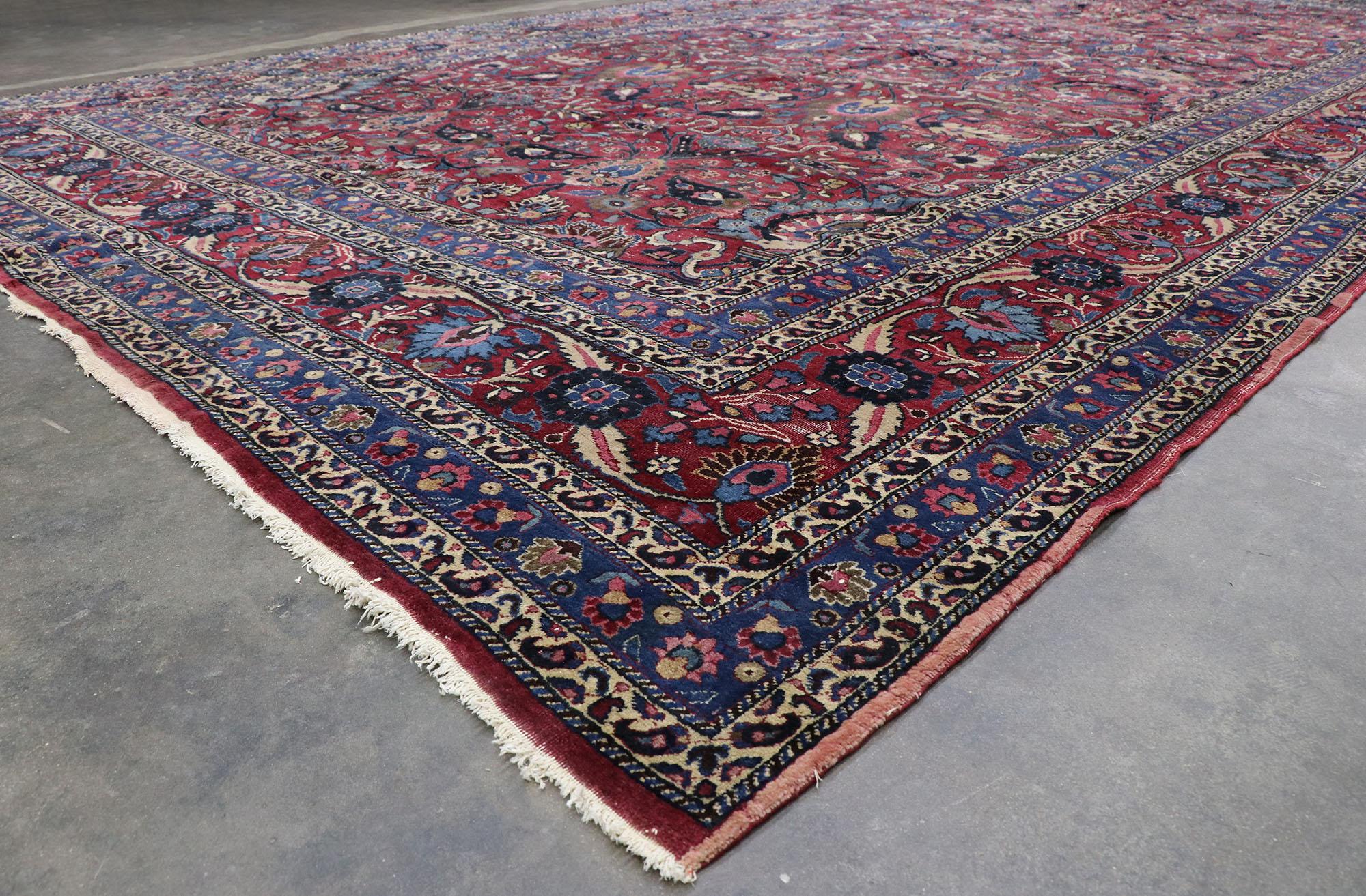 20th Century Antique Persian Mashhad Rug with Rustic Victorian Style For Sale