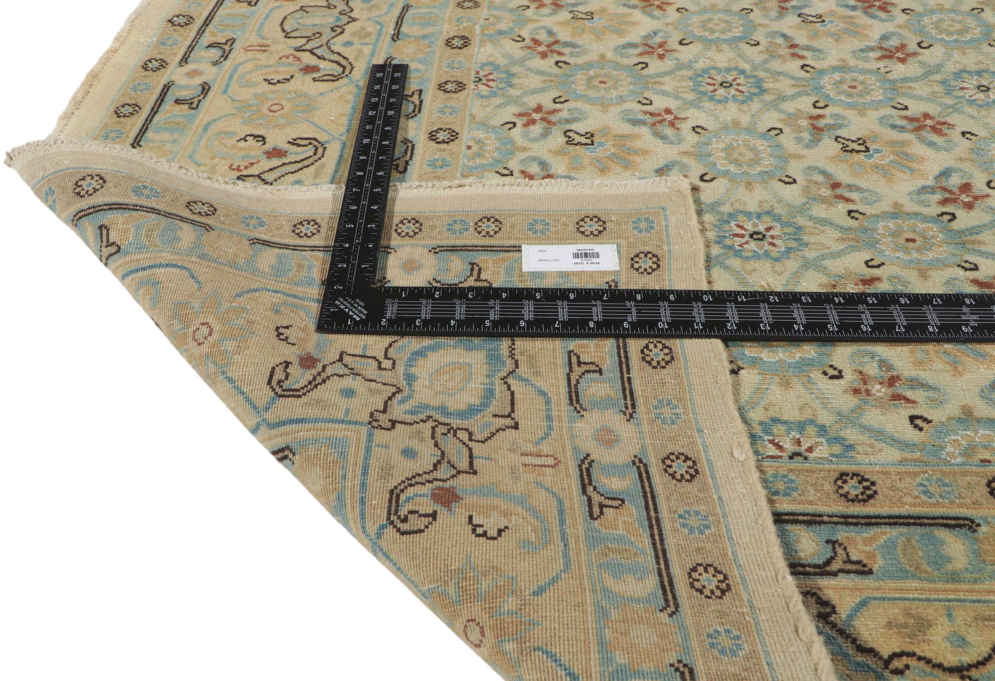 Antique Persian Mashhad Rug with Soft, Light Colors In Good Condition For Sale In Dallas, TX