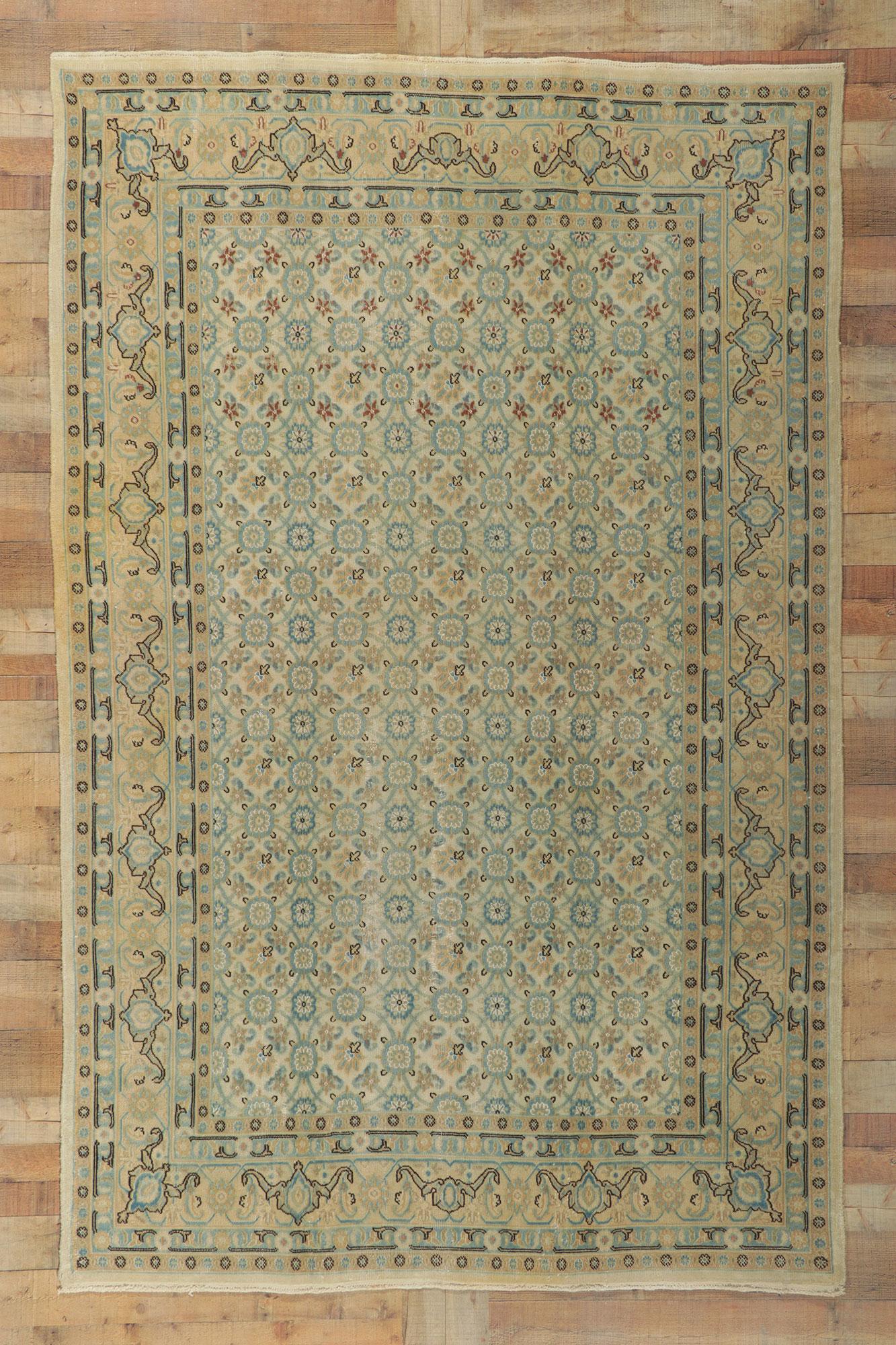 Antique Persian Mashhad Rug with Soft, Light Colors For Sale 1