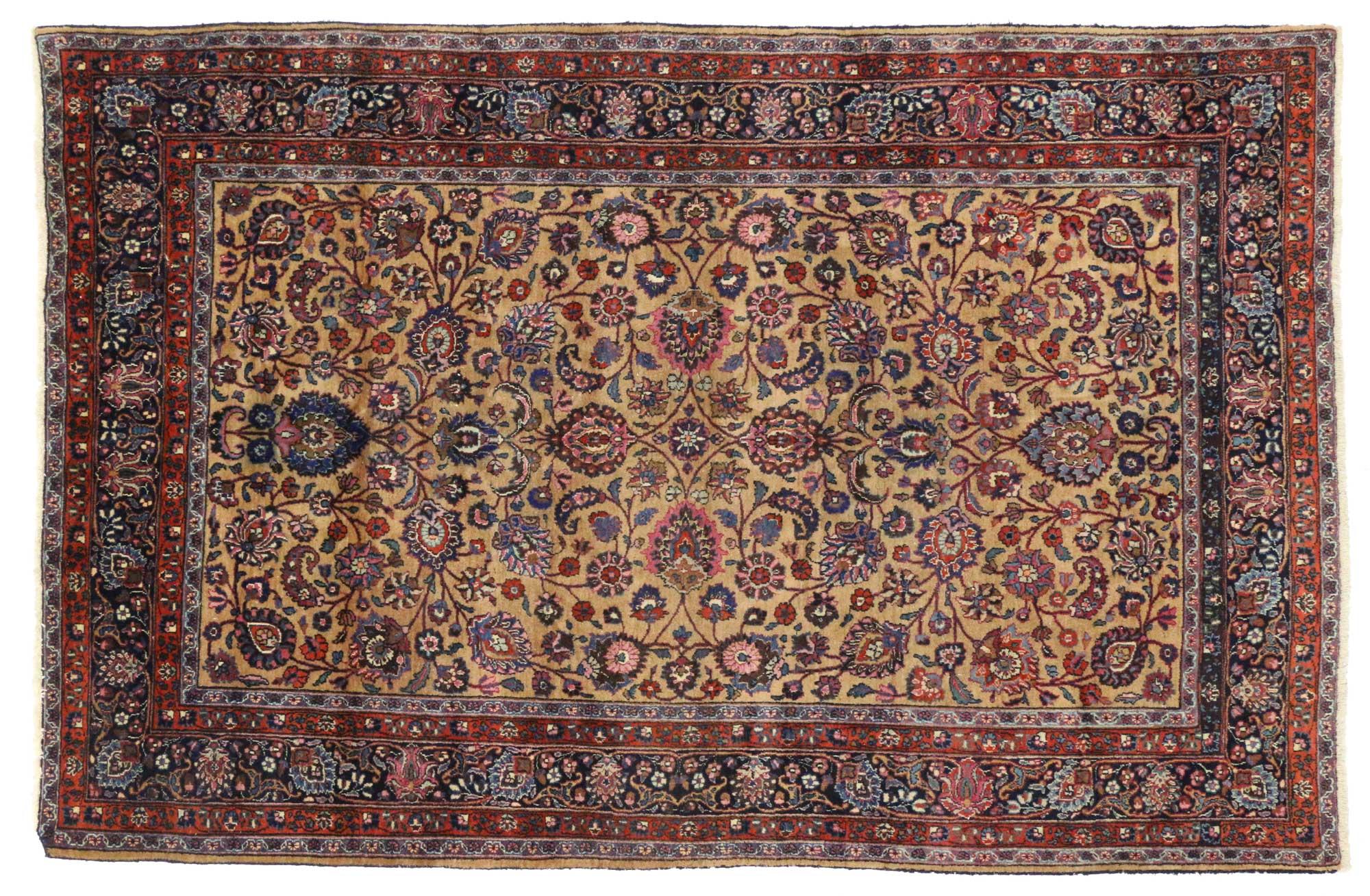 Tabriz Antique Persian Mashhad Rug with Traditional Style For Sale