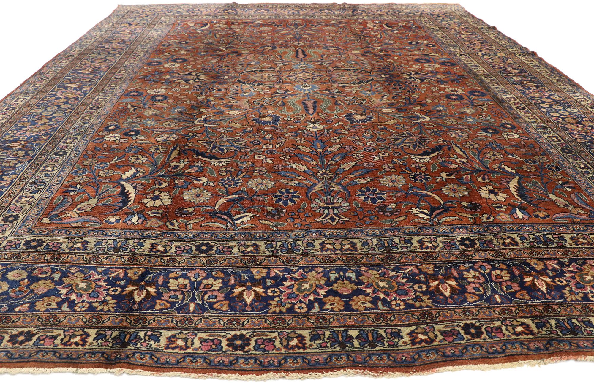 Hand-Knotted Antique Persian Mashhad Rug with Traditional Style For Sale