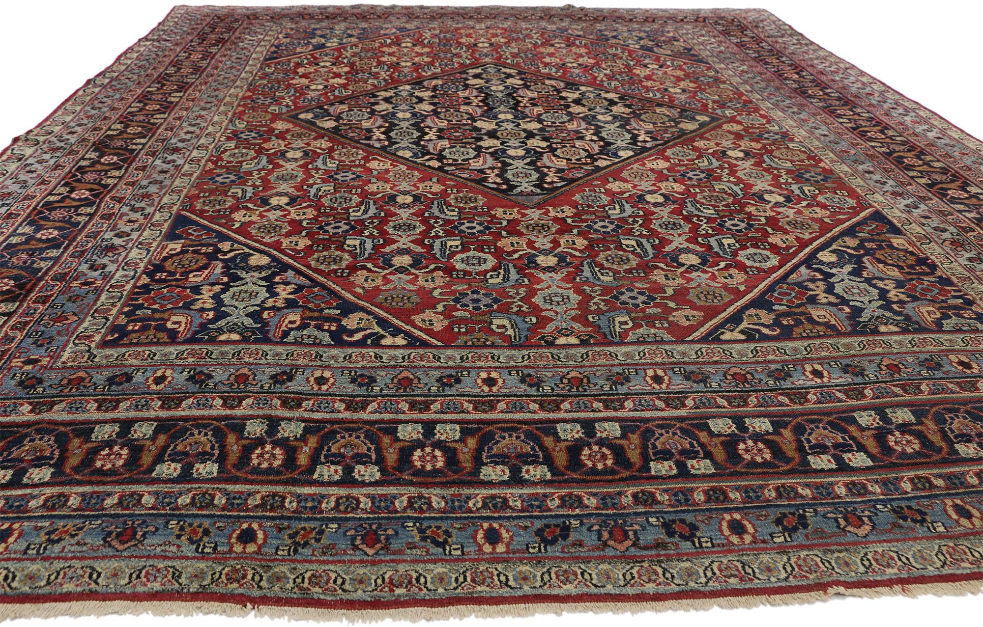 Modern Antique Persian Mashhad Rug with Traditional Style For Sale