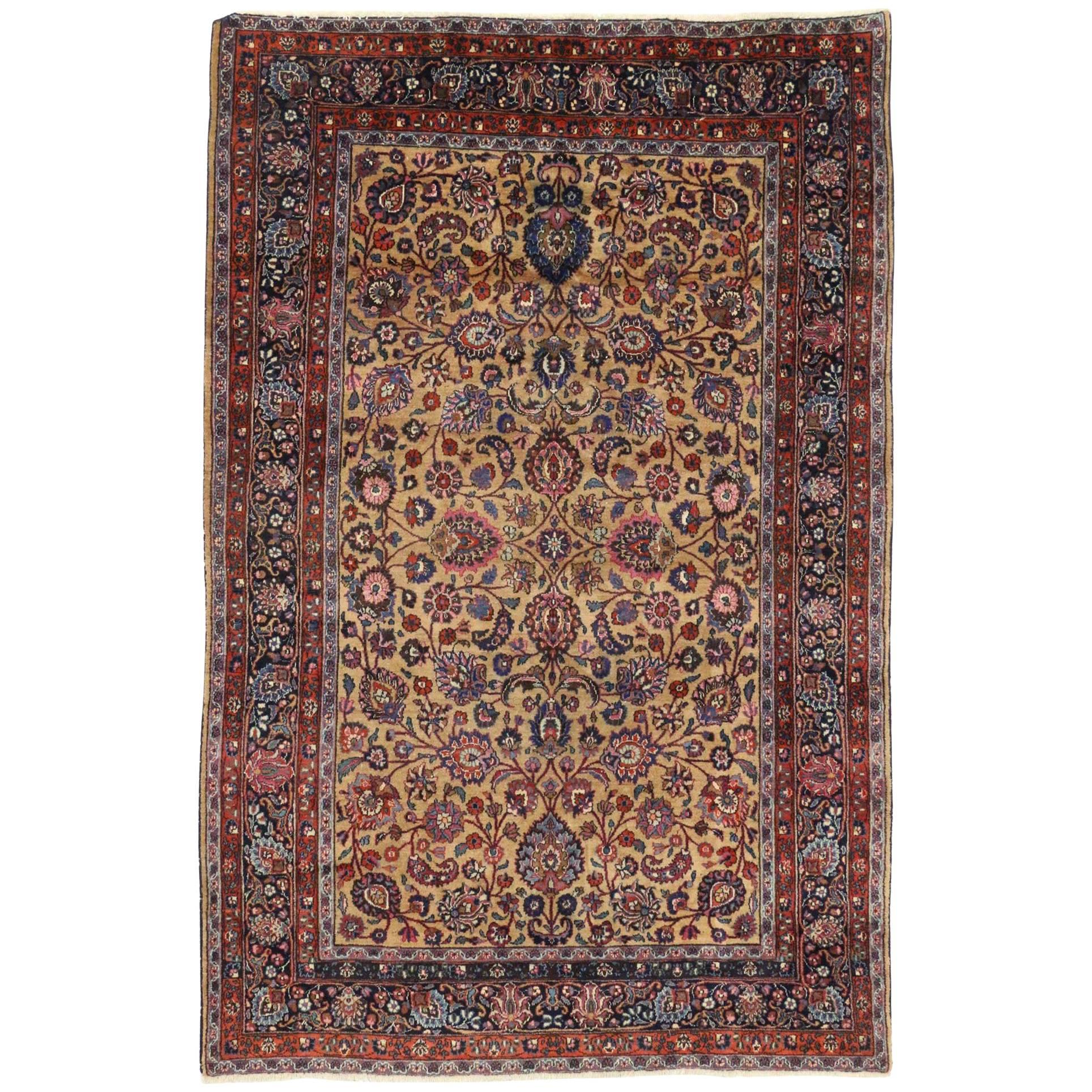 Antique Persian Mashhad Rug with Traditional Style