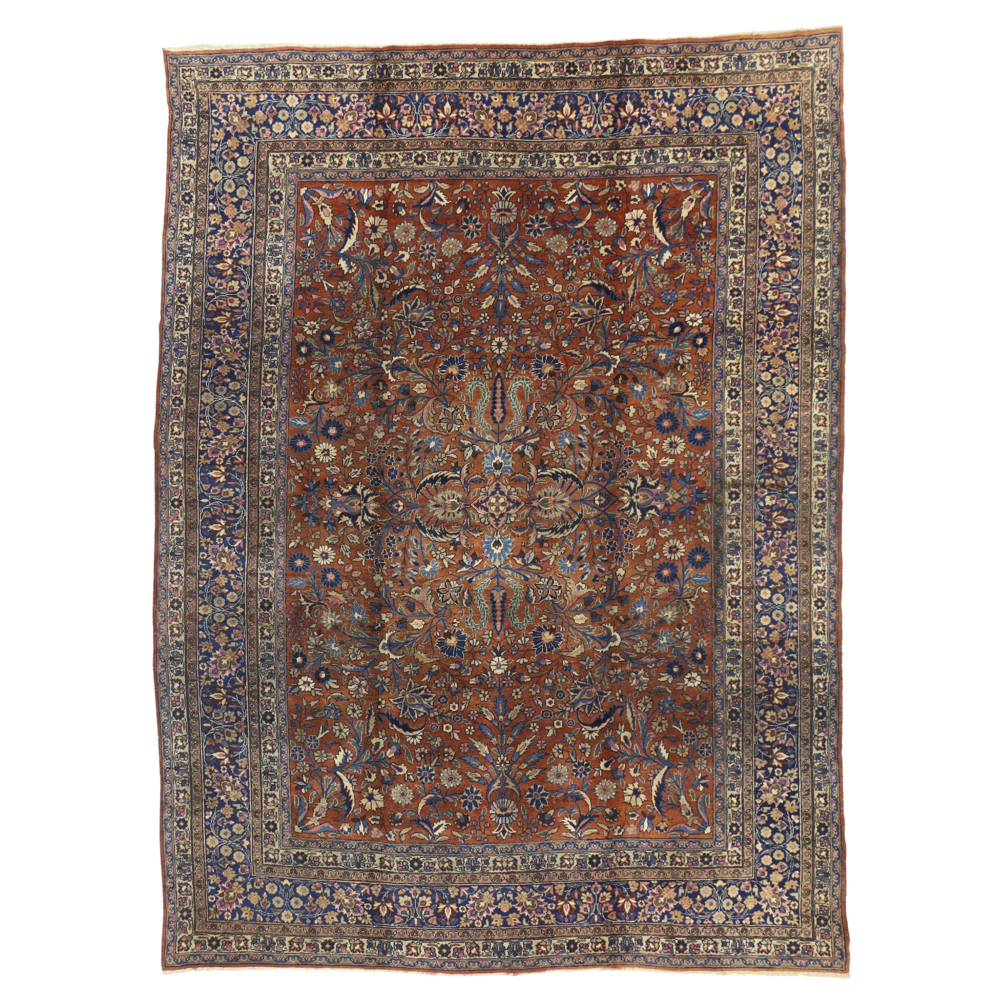Antique Persian Mashhad Rug with Traditional Style For Sale