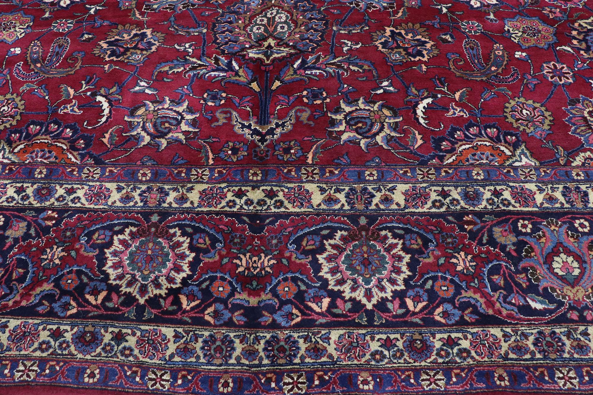 Antique Persian Mashhad Rug with Victorian Elizabethan Style In Good Condition For Sale In Dallas, TX