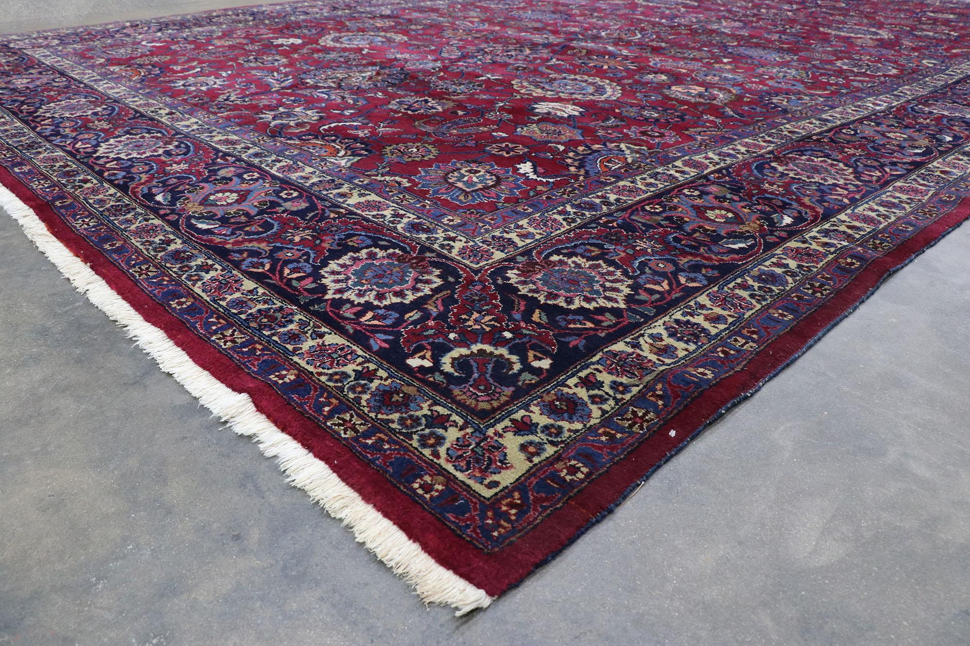 Wool Antique Persian Mashhad Rug with Victorian Elizabethan Style For Sale