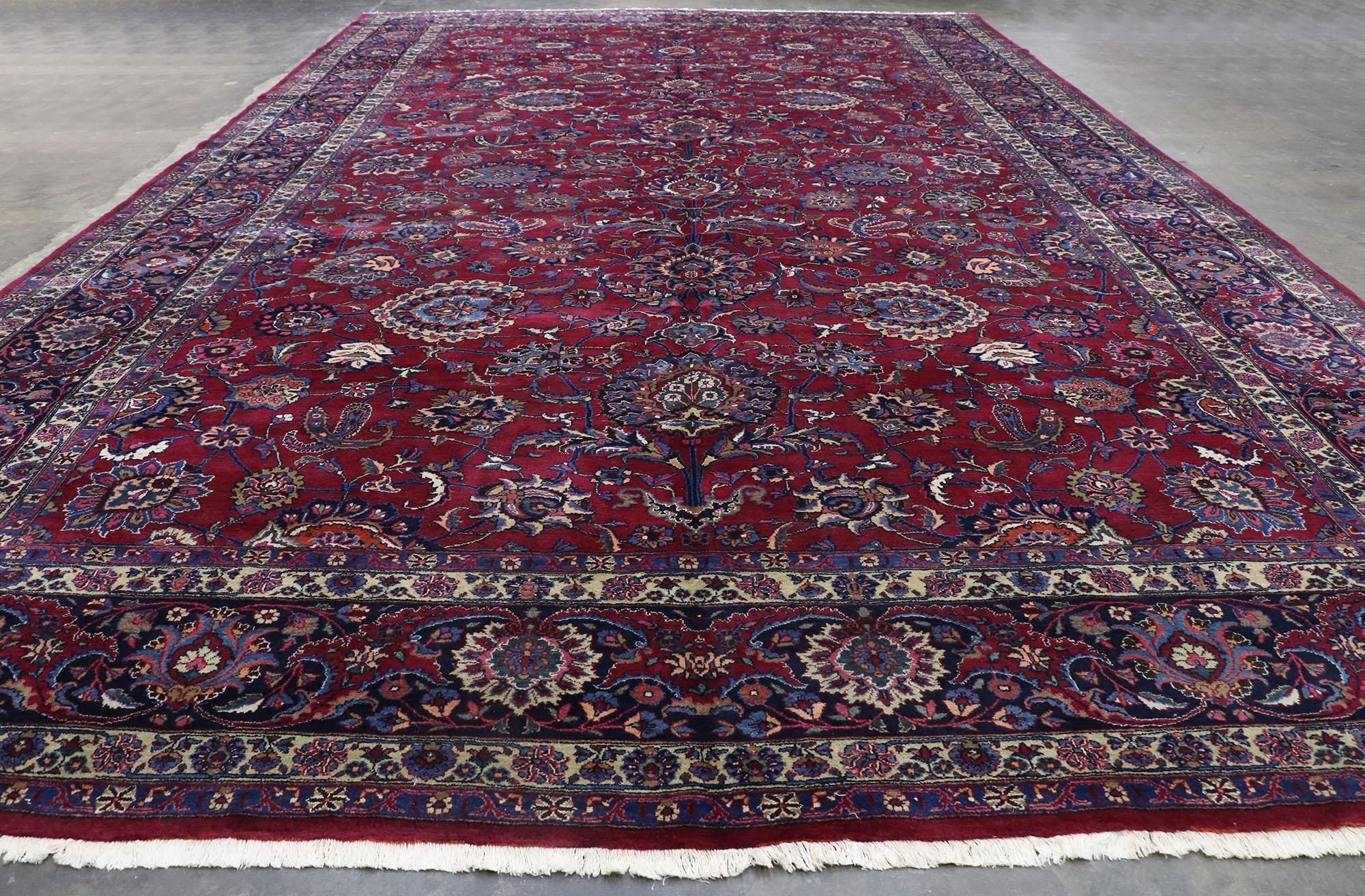 Antique Persian Mashhad Rug with Victorian Elizabethan Style For Sale 1