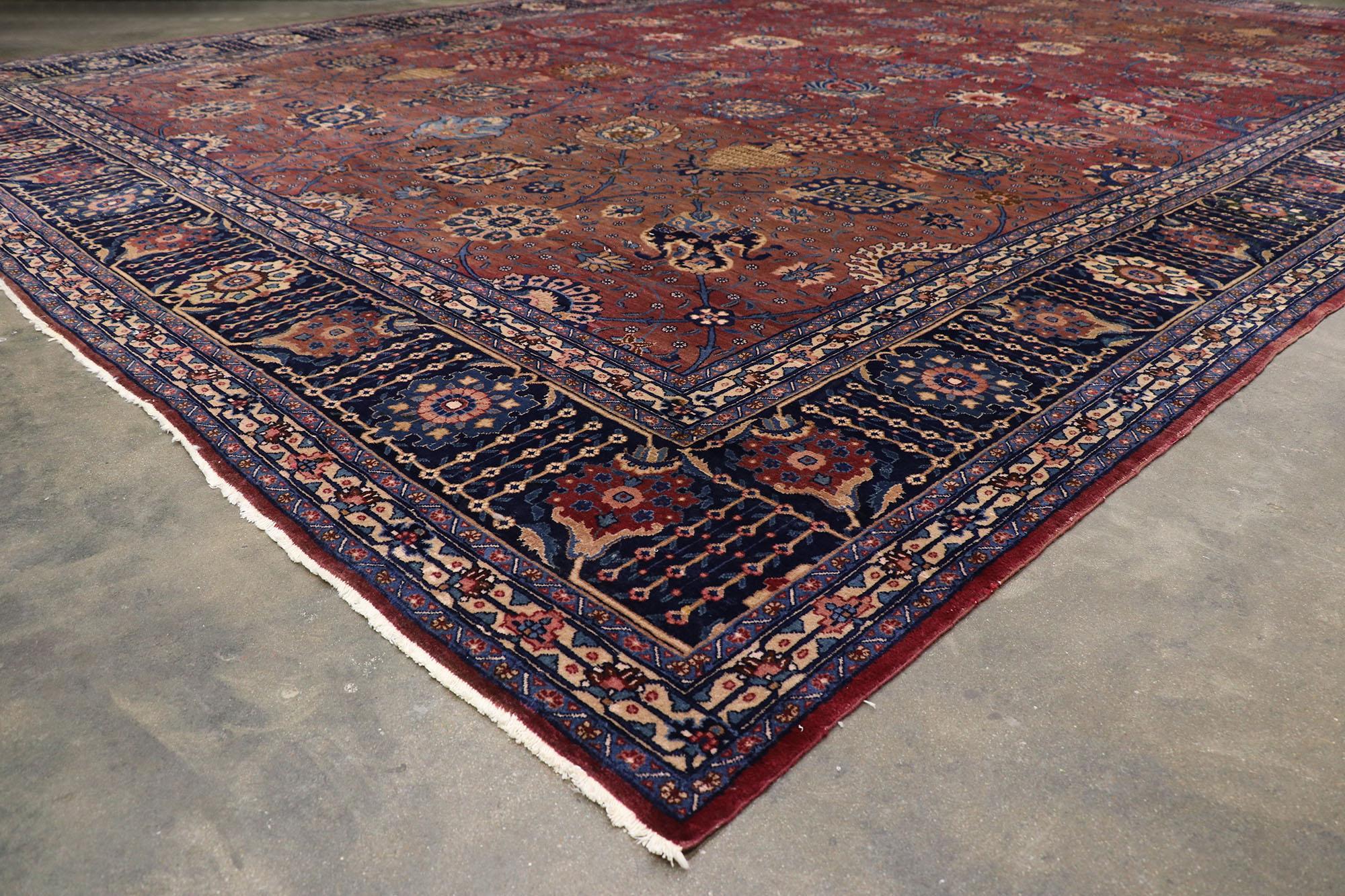 20th Century Oversized Antique Indian Agra Rug Hotel Lobby Size Carpet For Sale