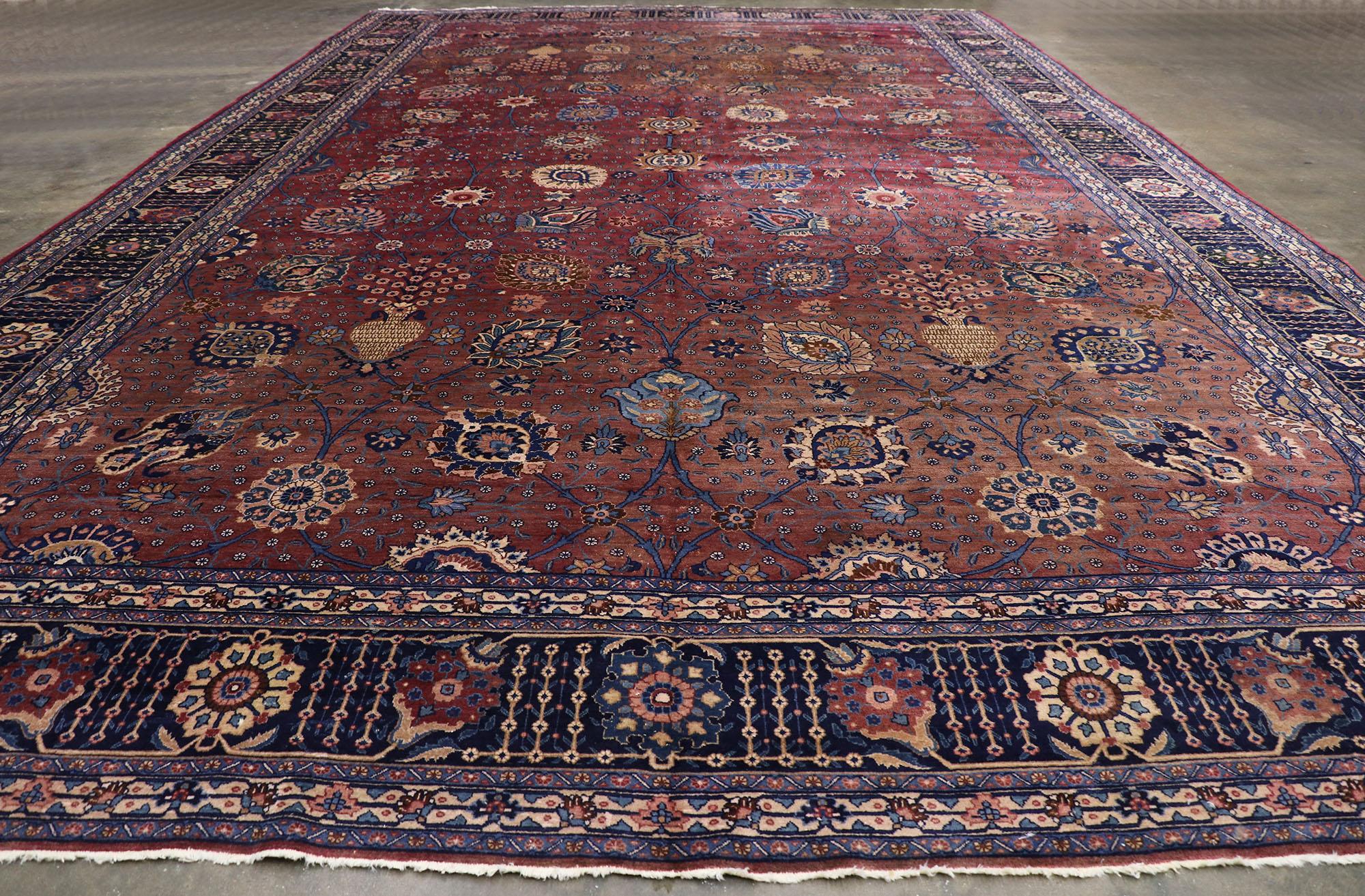 Wool Oversized Antique Indian Agra Rug Hotel Lobby Size Carpet For Sale