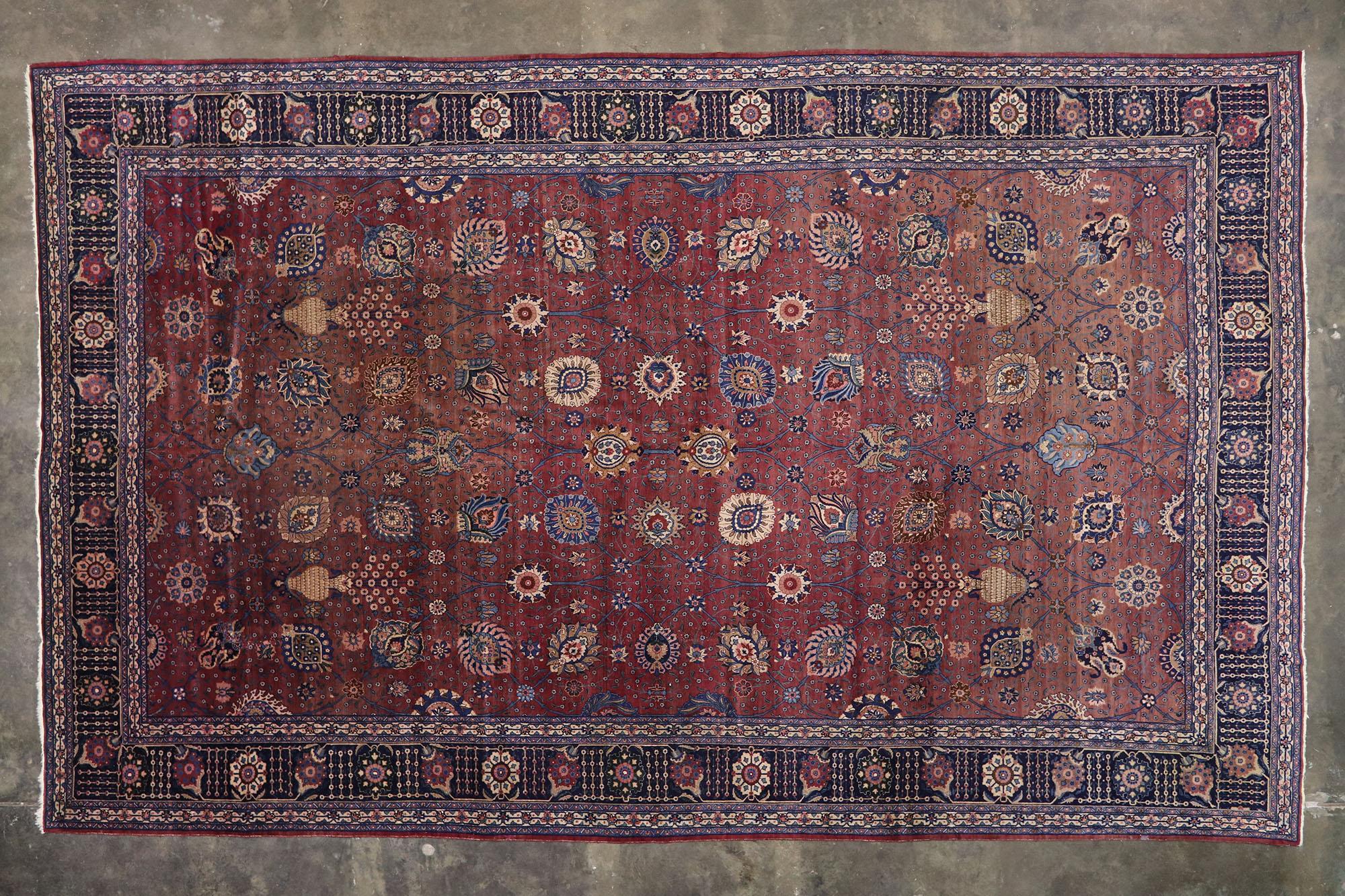 Oversized Antique Indian Agra Rug Hotel Lobby Size Carpet For Sale 1