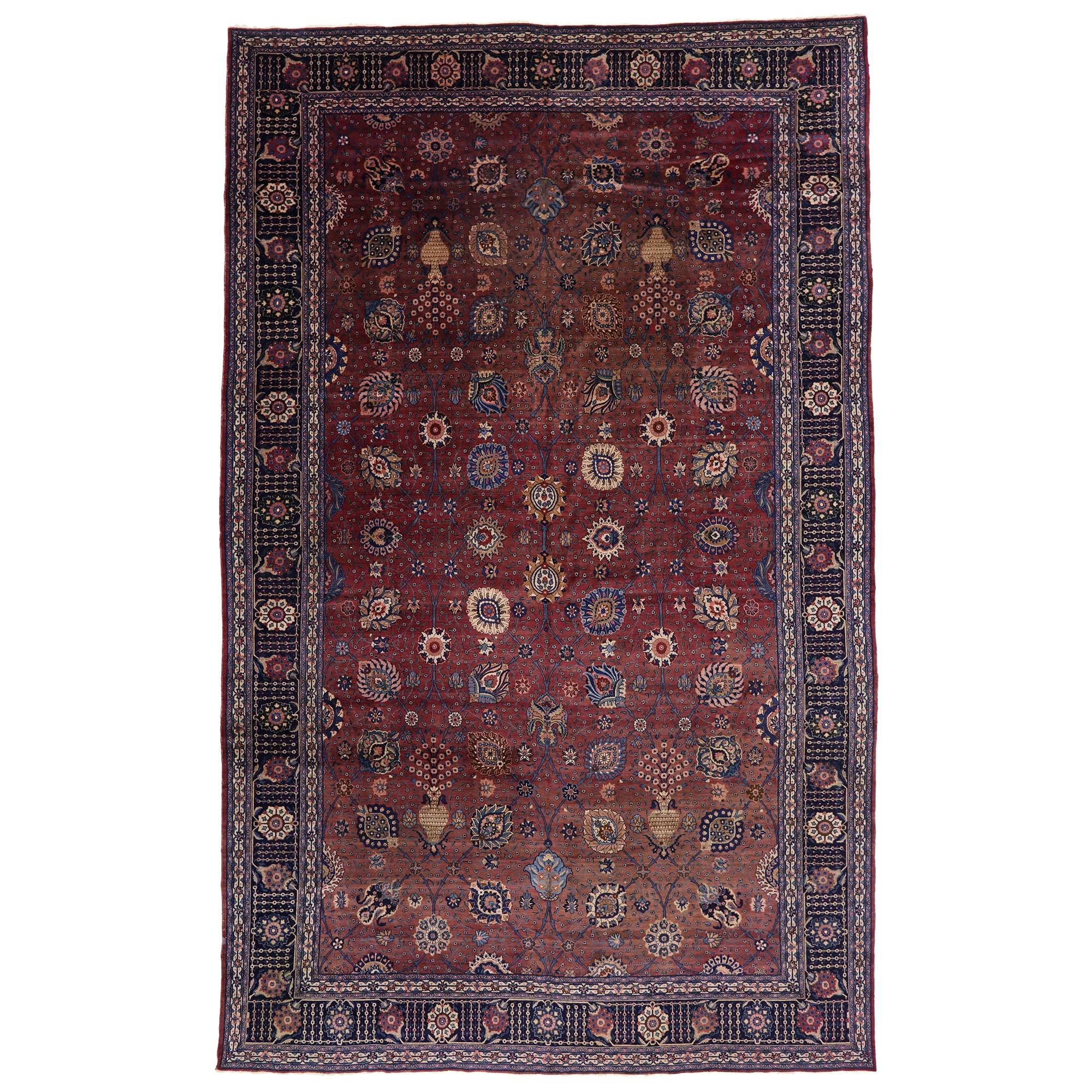 Oversized Antique Indian Agra Rug Hotel Lobby Size Carpet For Sale