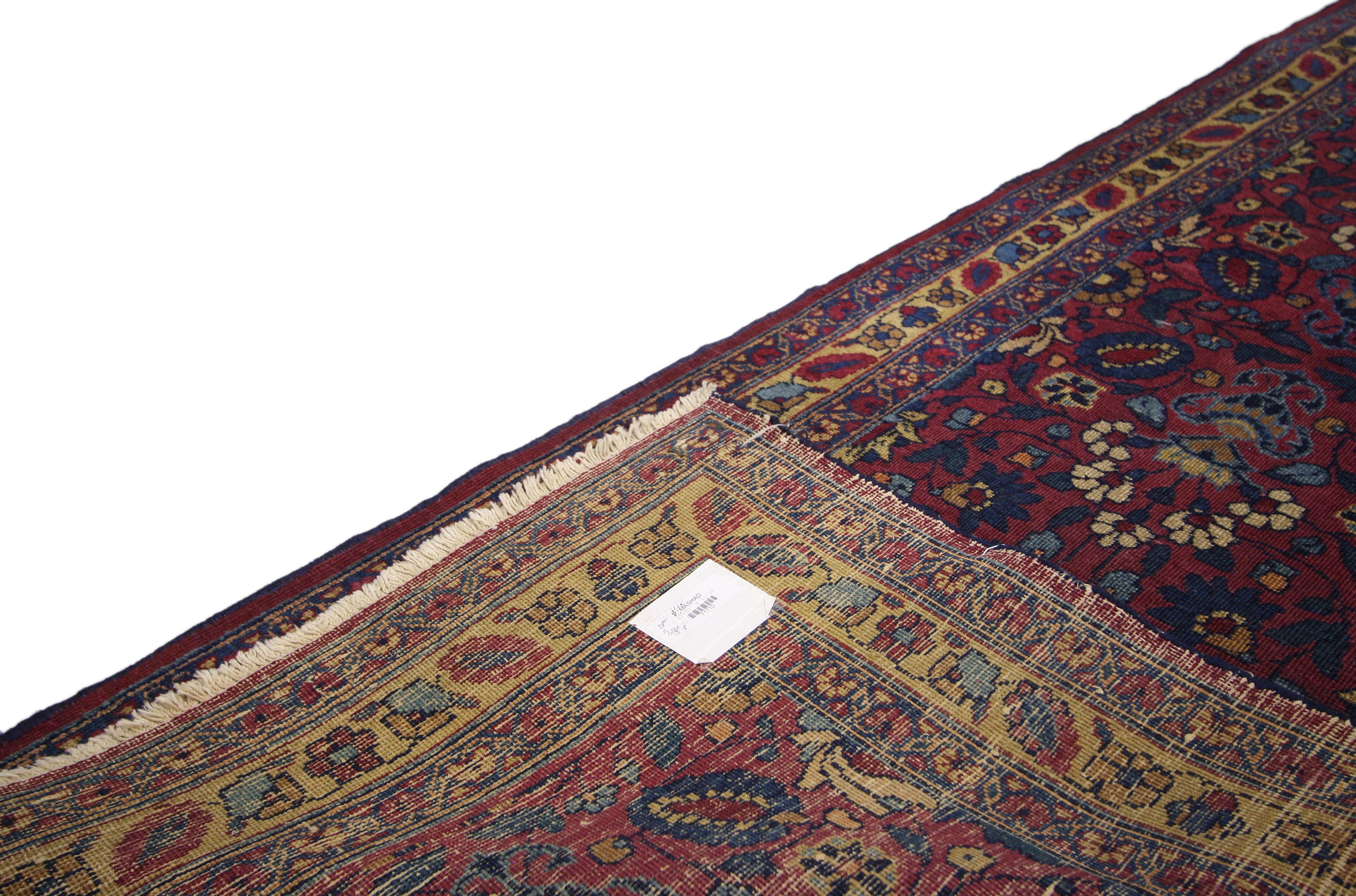 Antique Persian Mashhad Runner, Traditional Hallway Runner In Good Condition For Sale In Dallas, TX