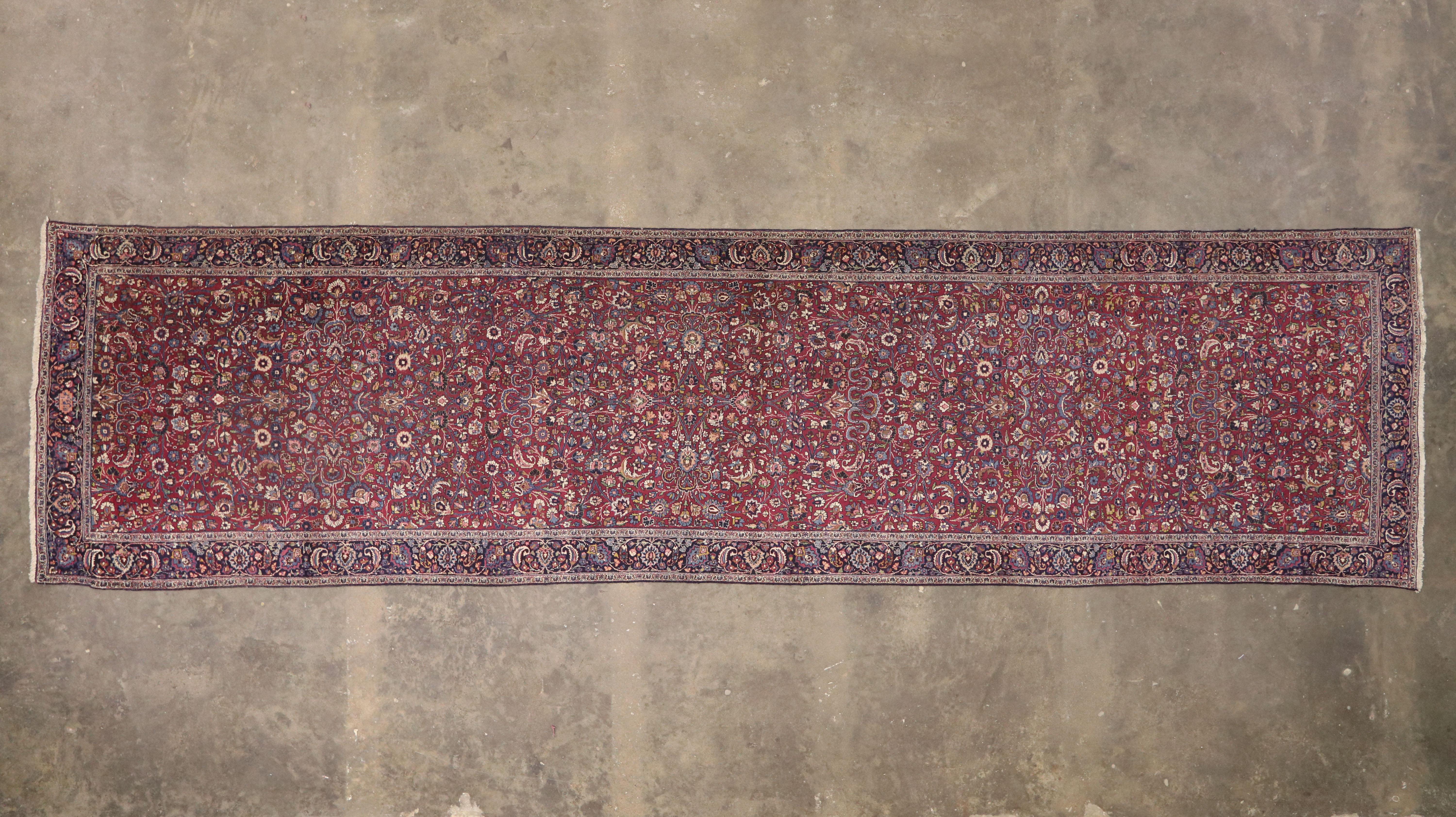19th Century Antique Persian Mashhad Runner with Old World Style, Extra-Long Hallway Runner For Sale