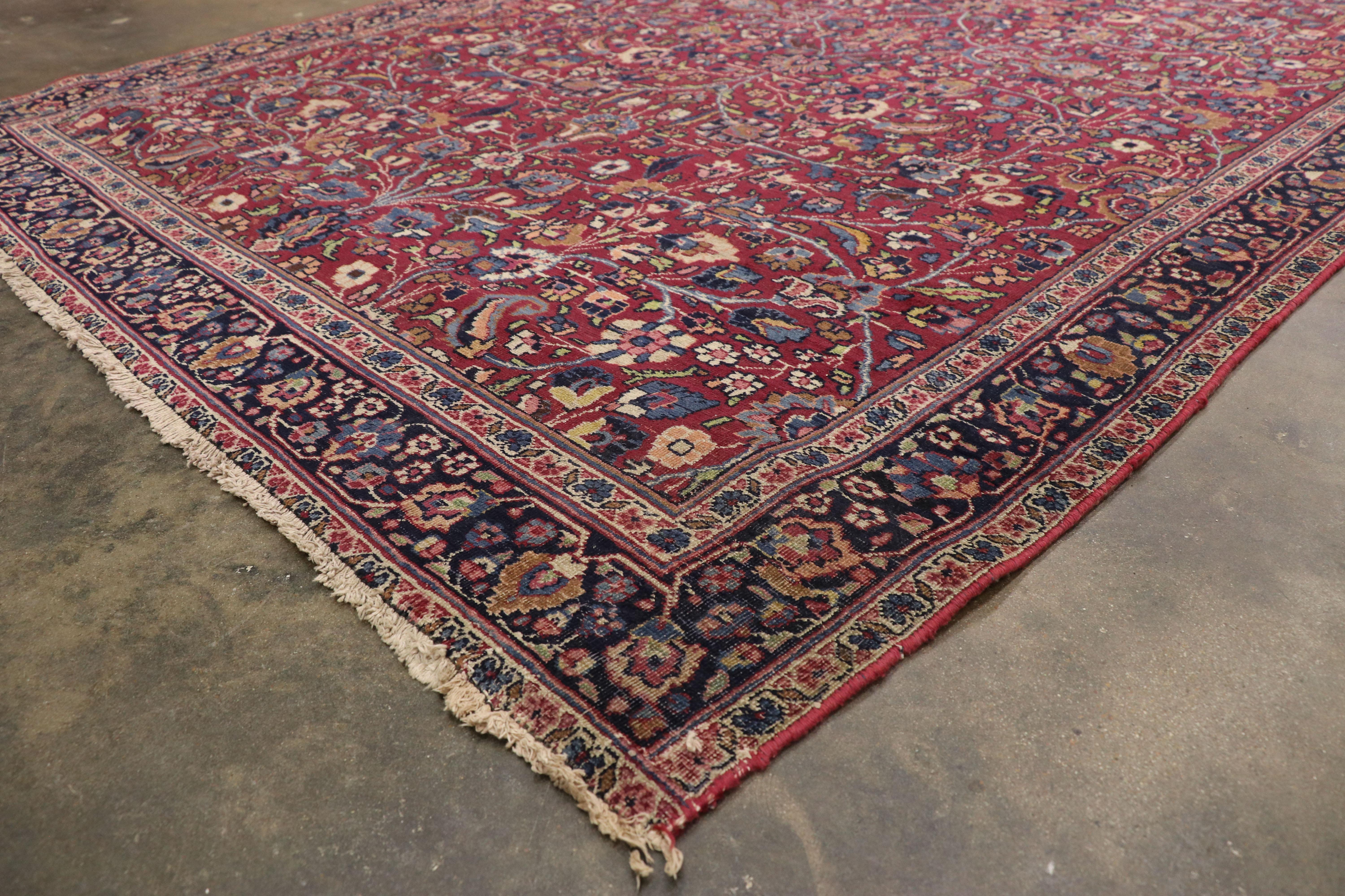 Wool Antique Persian Mashhad Runner with Old World Style, Extra Long Hallway Runner For Sale