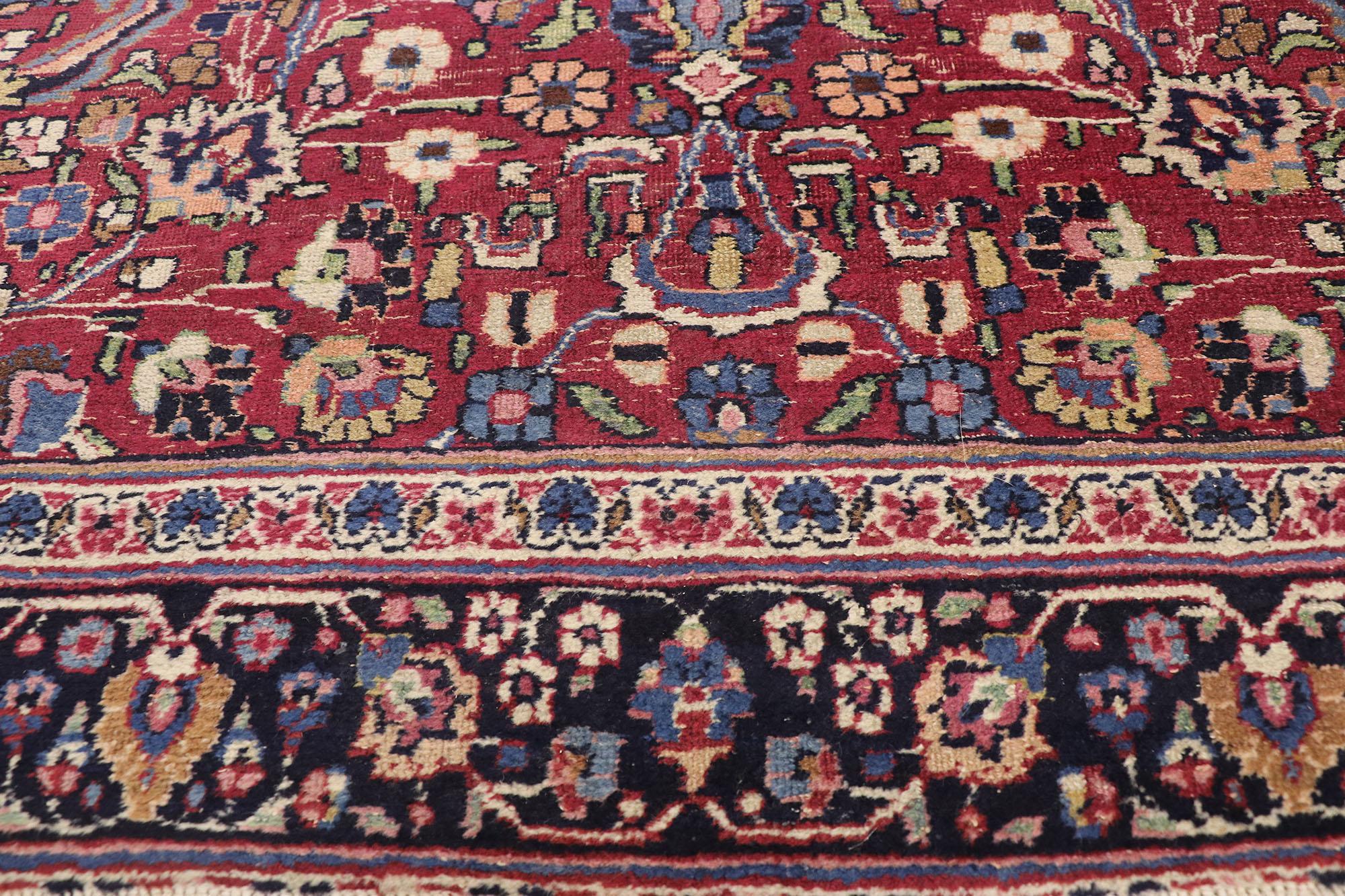 Antique Persian Mashhad Runner with Old World Style, Extra-Long Hallway Runner In Good Condition For Sale In Dallas, TX