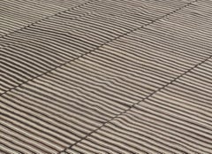 Antique Persian Mazandaran Handwoven Flatweave Stripe Rug in Black and Beige