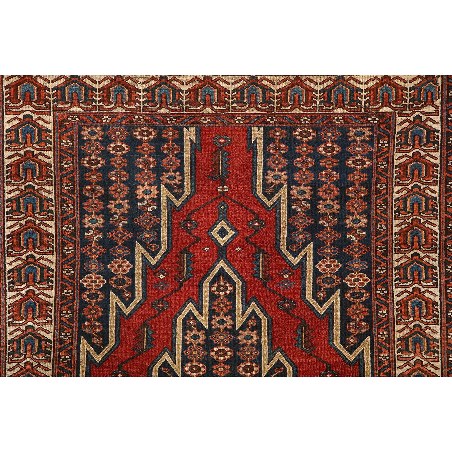 Vegetable Dyed Antique 1920s Wool Persian Mazlaghan Rug, 4' x 6' For Sale