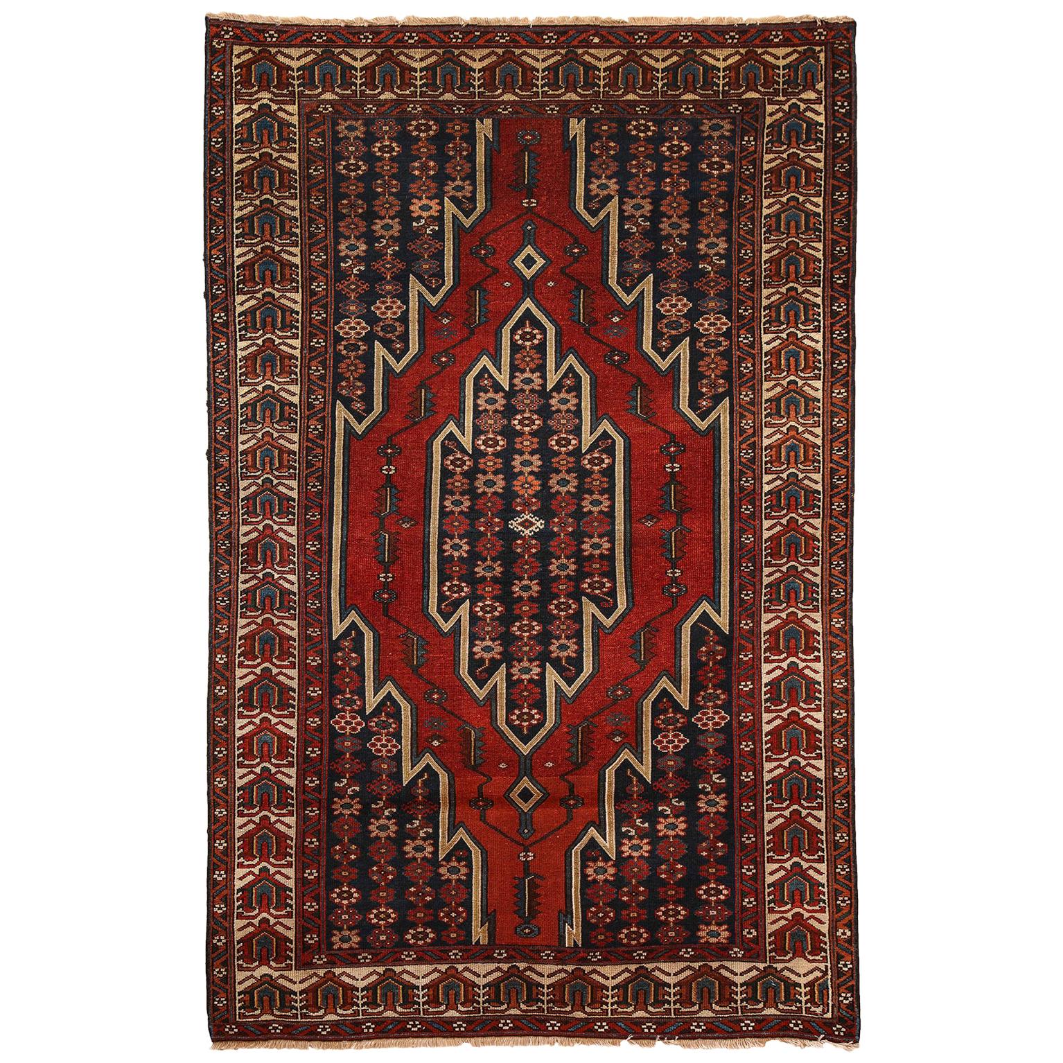 Antique 1920s Wool Persian Mazlaghan Rug, 4' x 6'
