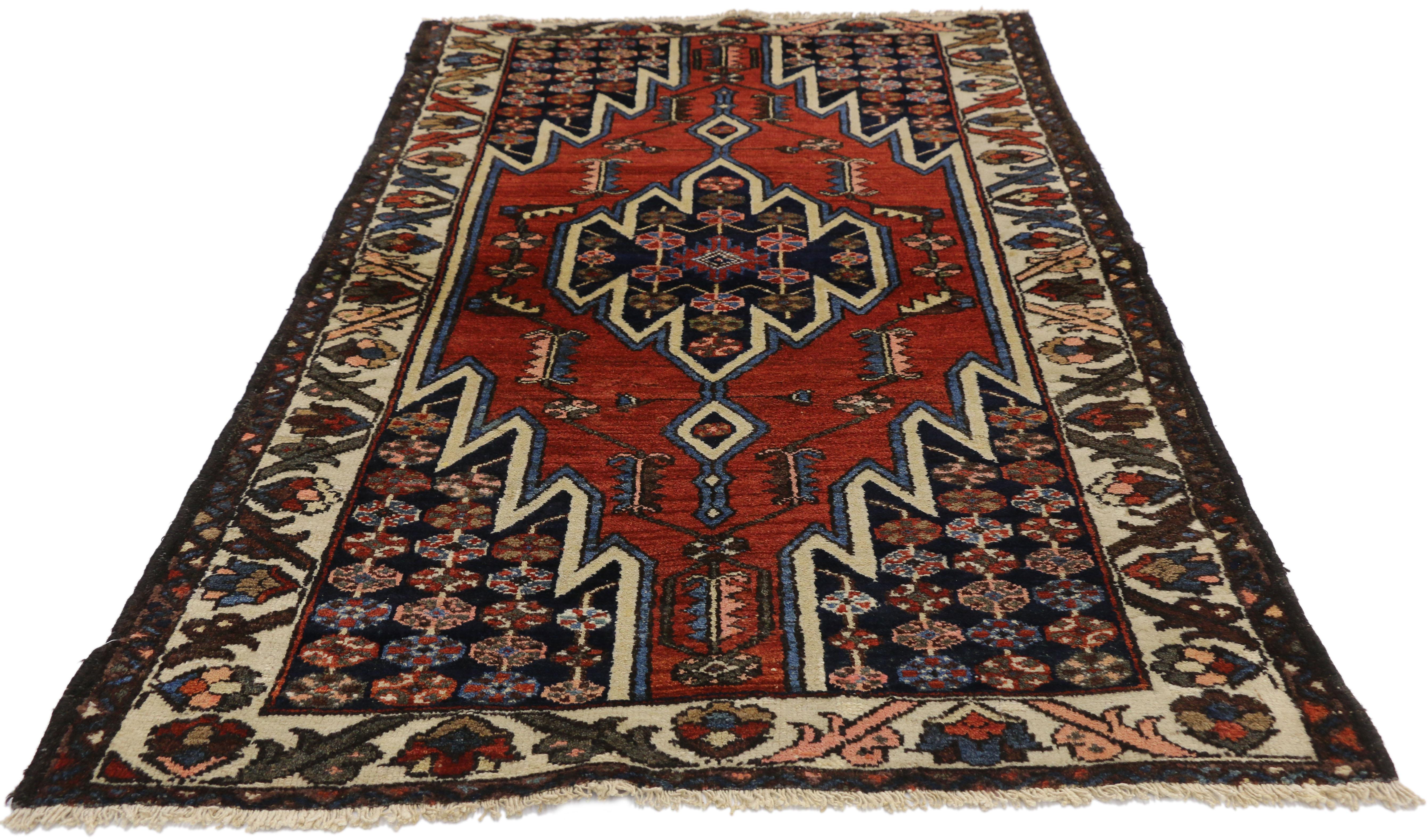 Hand-Knotted Antique Persian Mazlaghan Hamadan Rug with Modern Tribal Style For Sale