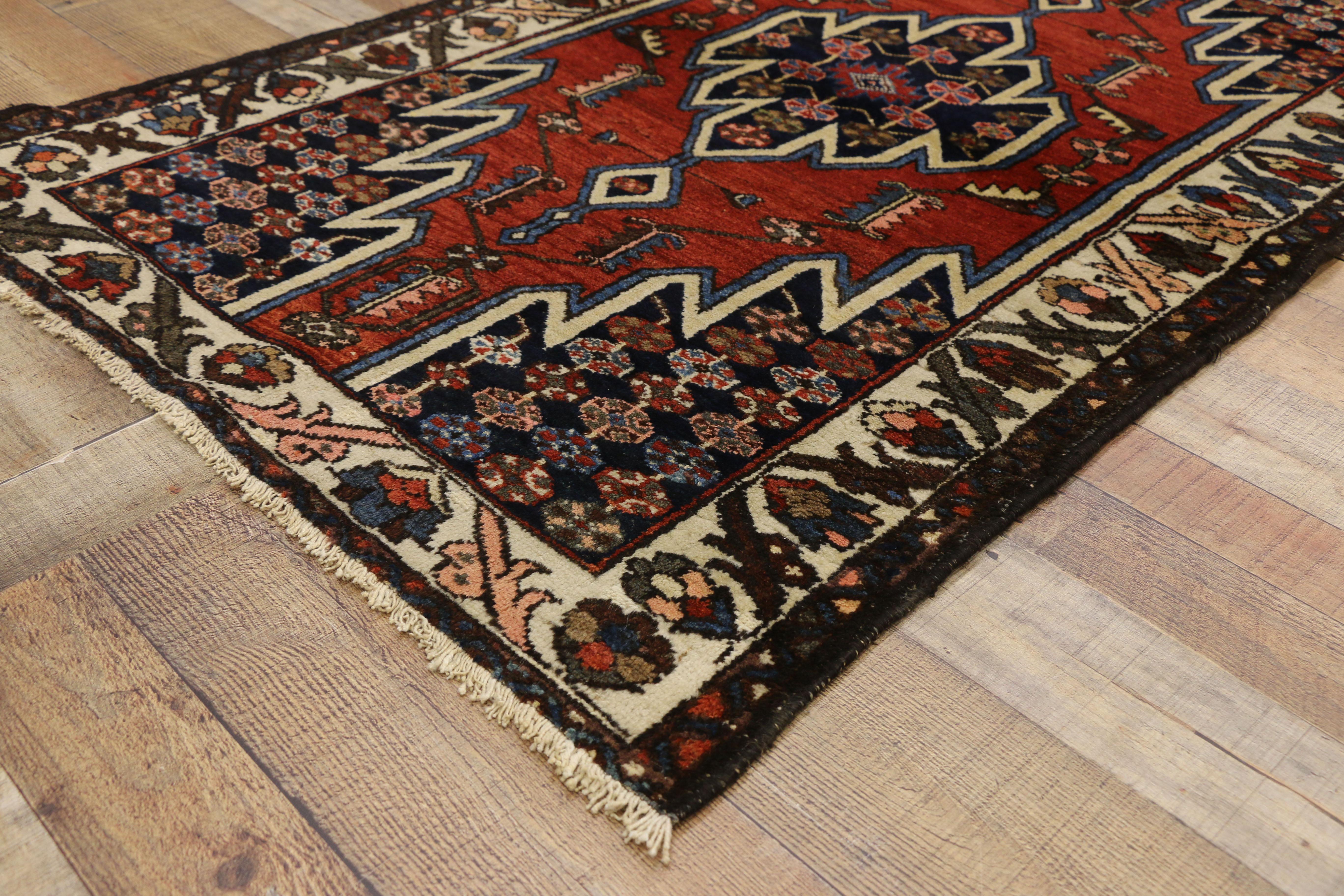 Wool Antique Persian Mazlaghan Hamadan Rug with Modern Tribal Style For Sale